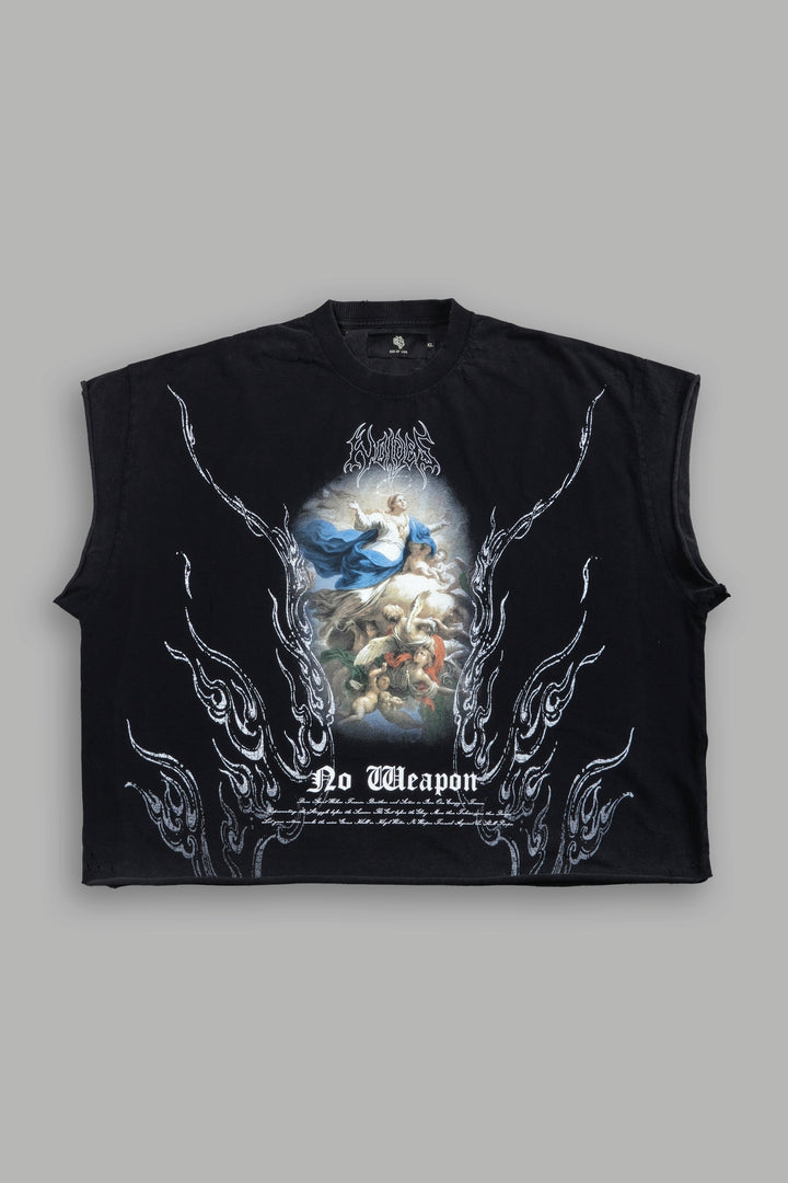 Rise Above Distressed Grunge Cut-Off Tee in Black