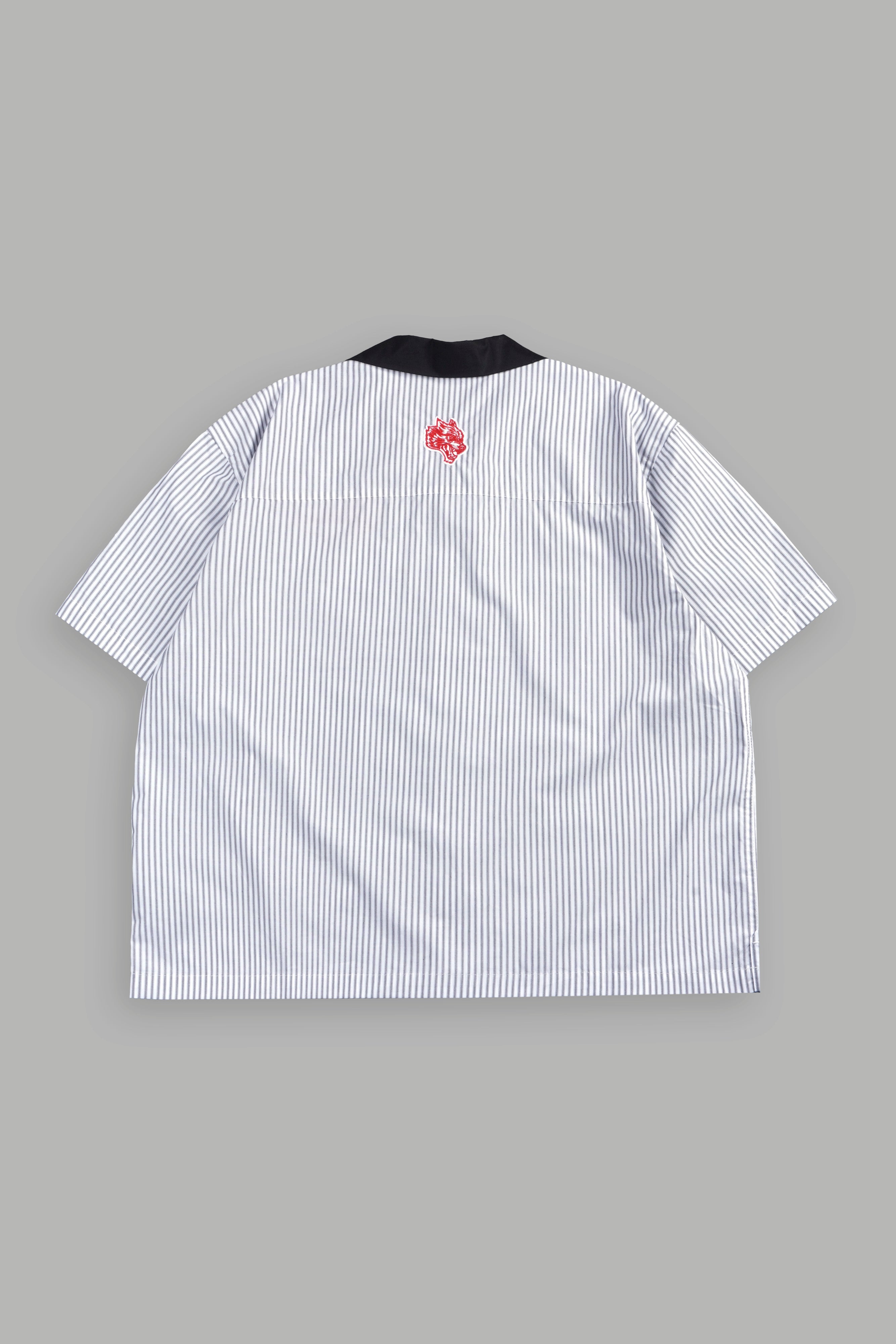 Wolves Patch Dalton Mid Length Button Up in Black Stripe