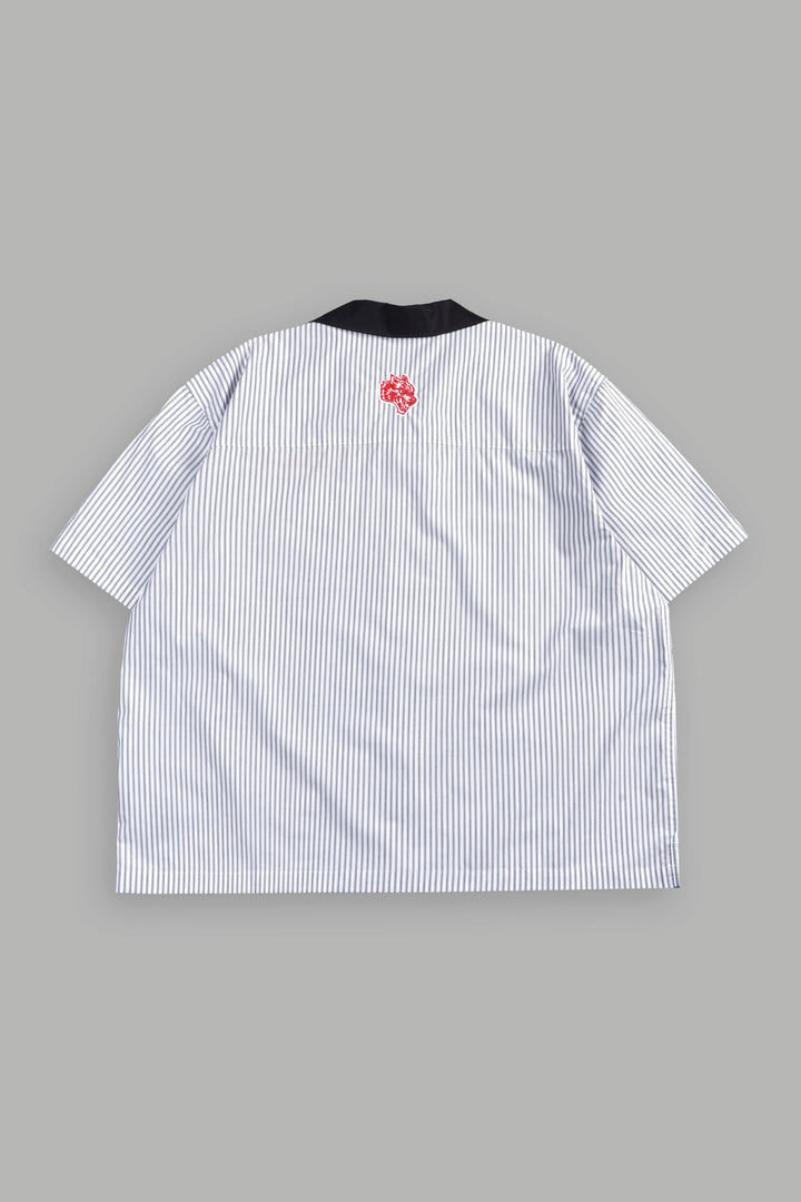 Wolves Patch Dalton Mid Length Button Up in Black Stripe