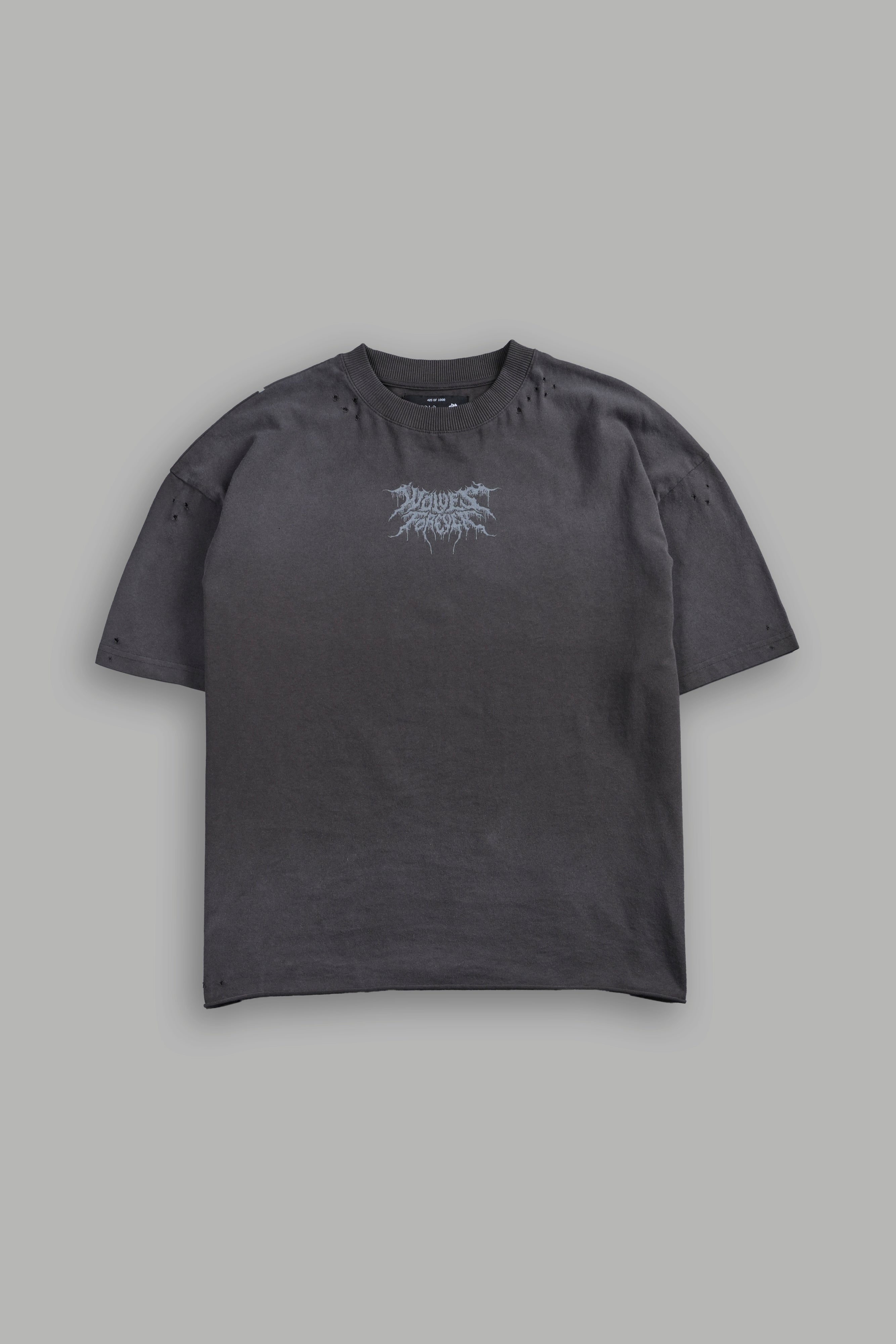 Rise of Beru Grunge Mid-Length Raw Hem Tee in Wolf Gray Sun Fade
