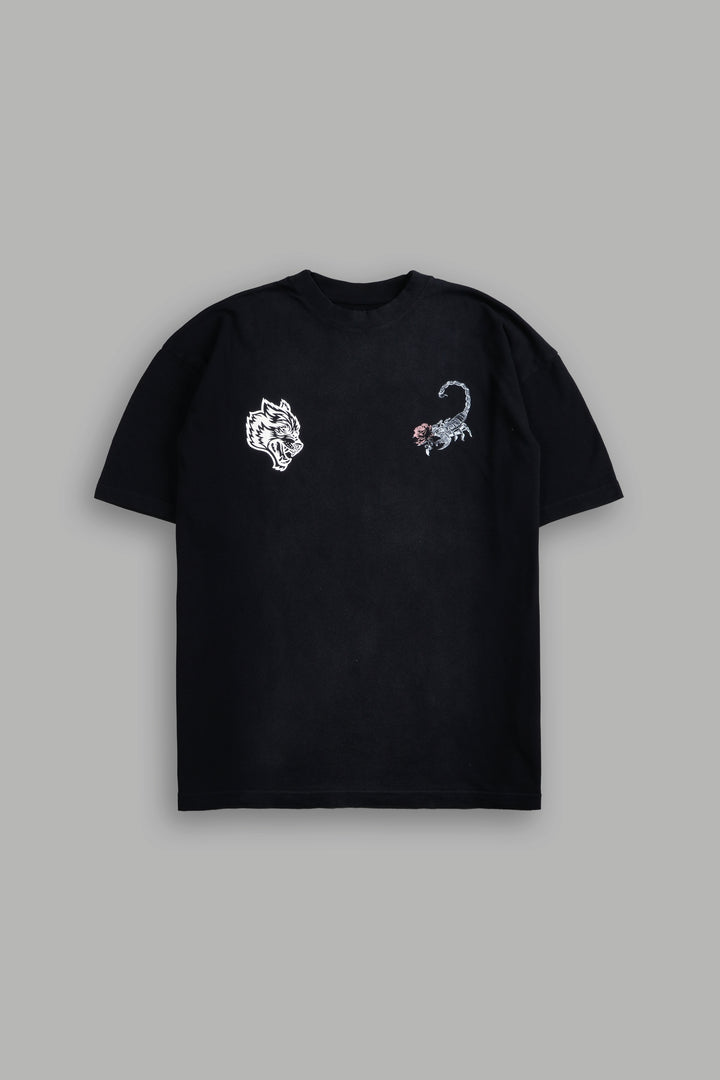 Scorpion Rose "Premium" Oversized Tee in Black Spine Sun Fade