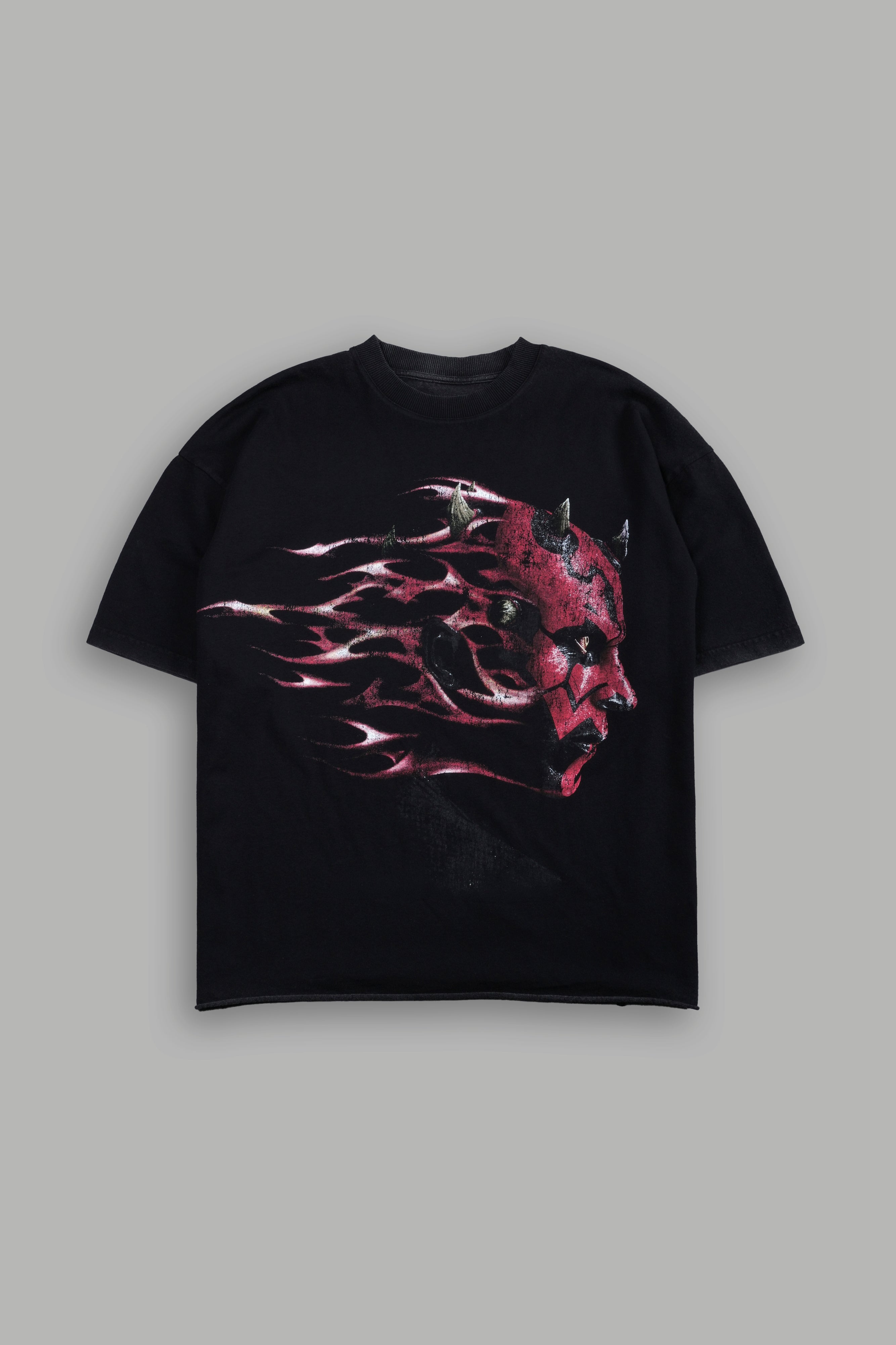 Sith Inferno Grunge Mid Length Raw Hem Tee in Black
