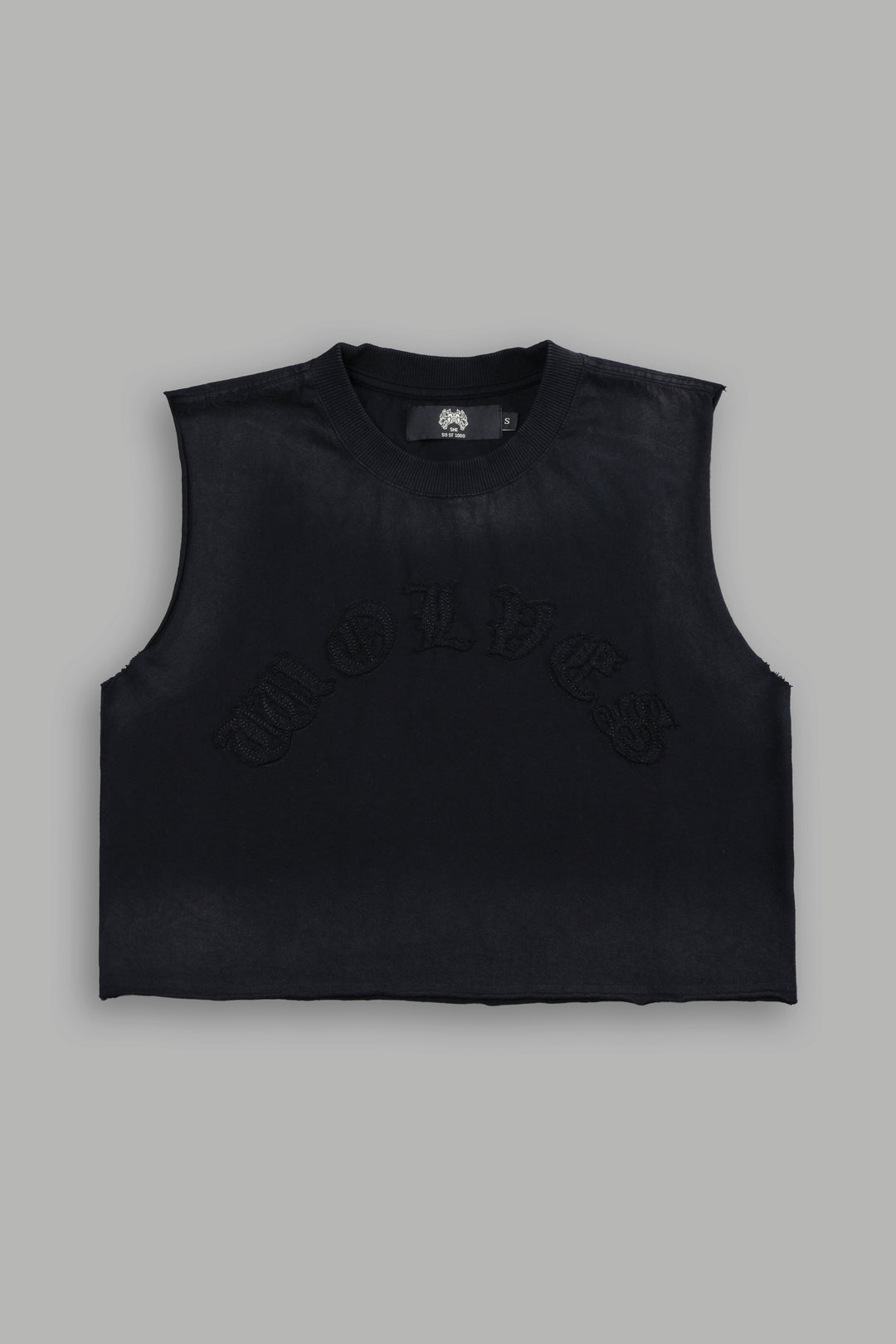 Chopper Applique "Grunge" Cropped Muscle Tee in Black Drift Wash
