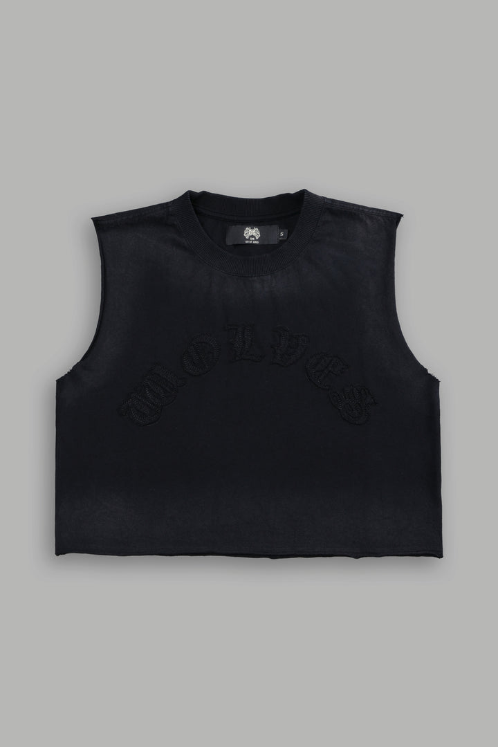 Chopper Applique "Grunge" Cropped Muscle Tee in Black Drift Wash
