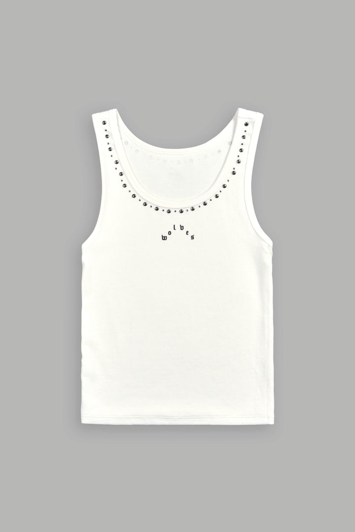 Stud Pyramid Liv Tank Top in White