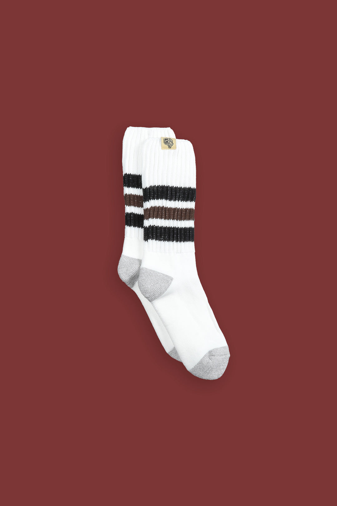 Wolf Patch Boot Socks in Cream/Black/Norse Brown