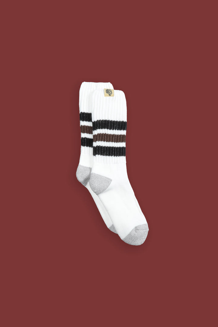 Wolf Patch Boot Socks in Cream/Black/Norse Brown