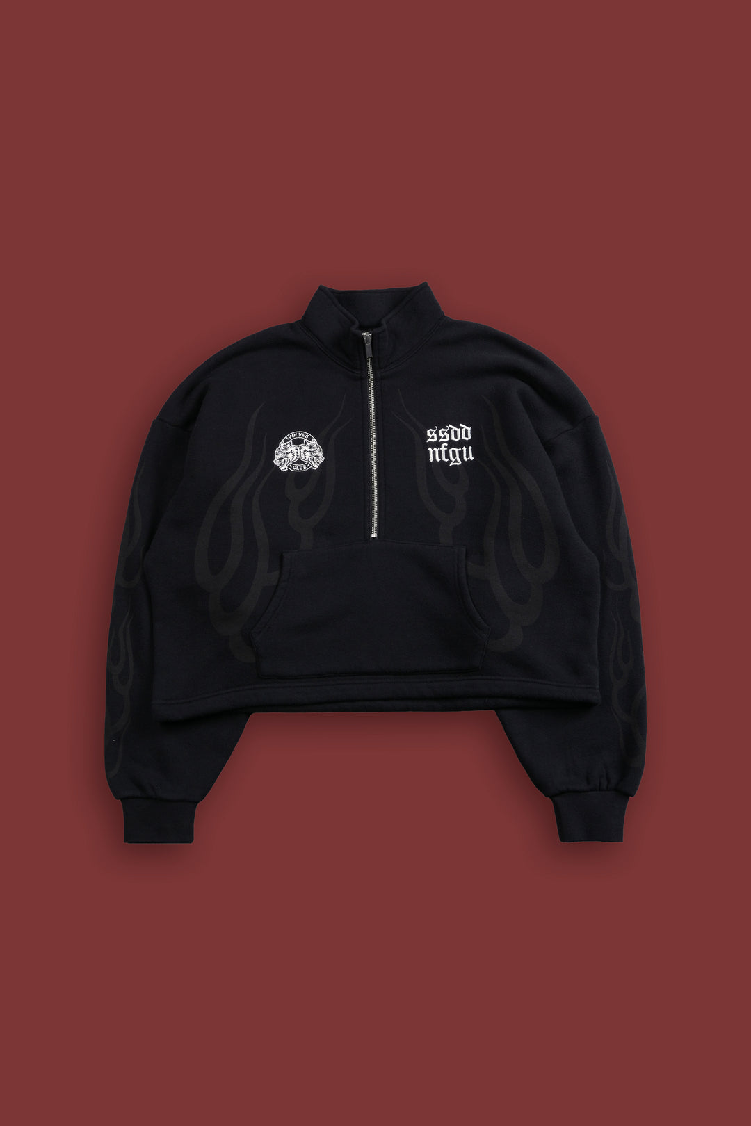 Wolves Flame Oversized "Everson" Mockneck Sweater in Black