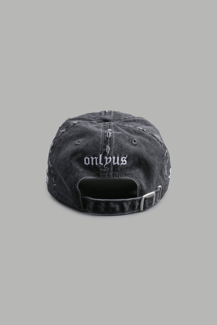 Cherub Eye Ball Distressed Dad Hat in Washed Black