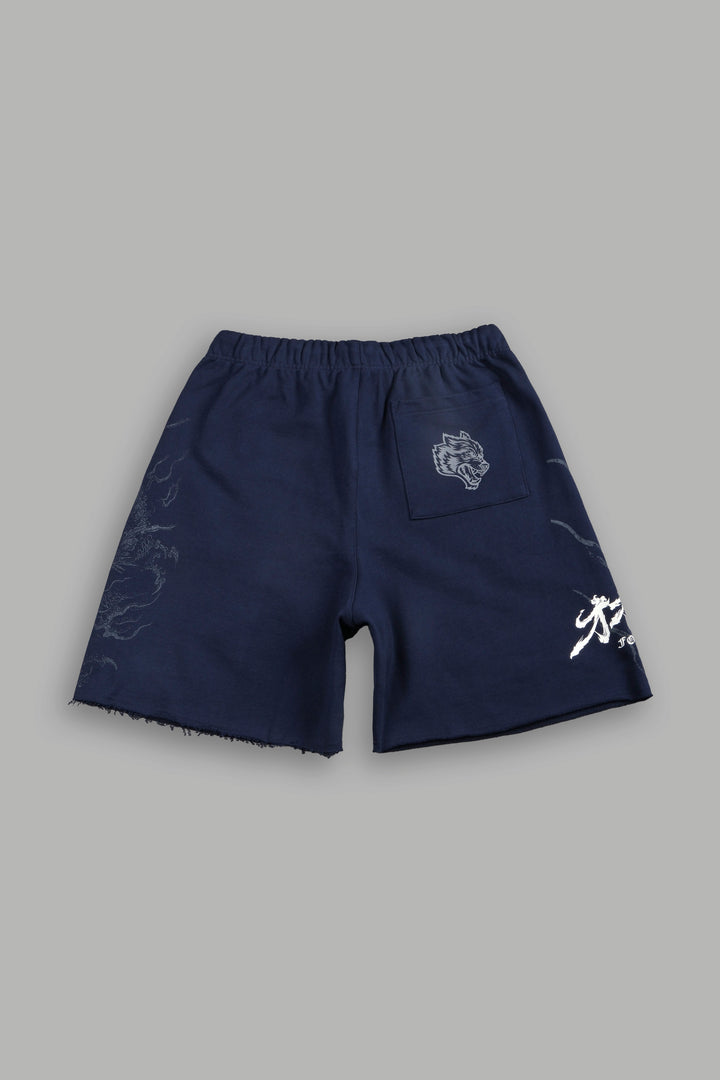 Kokuryu Grunge Oversized Raw Hem Post Lounge Sweat Shorts in Navy