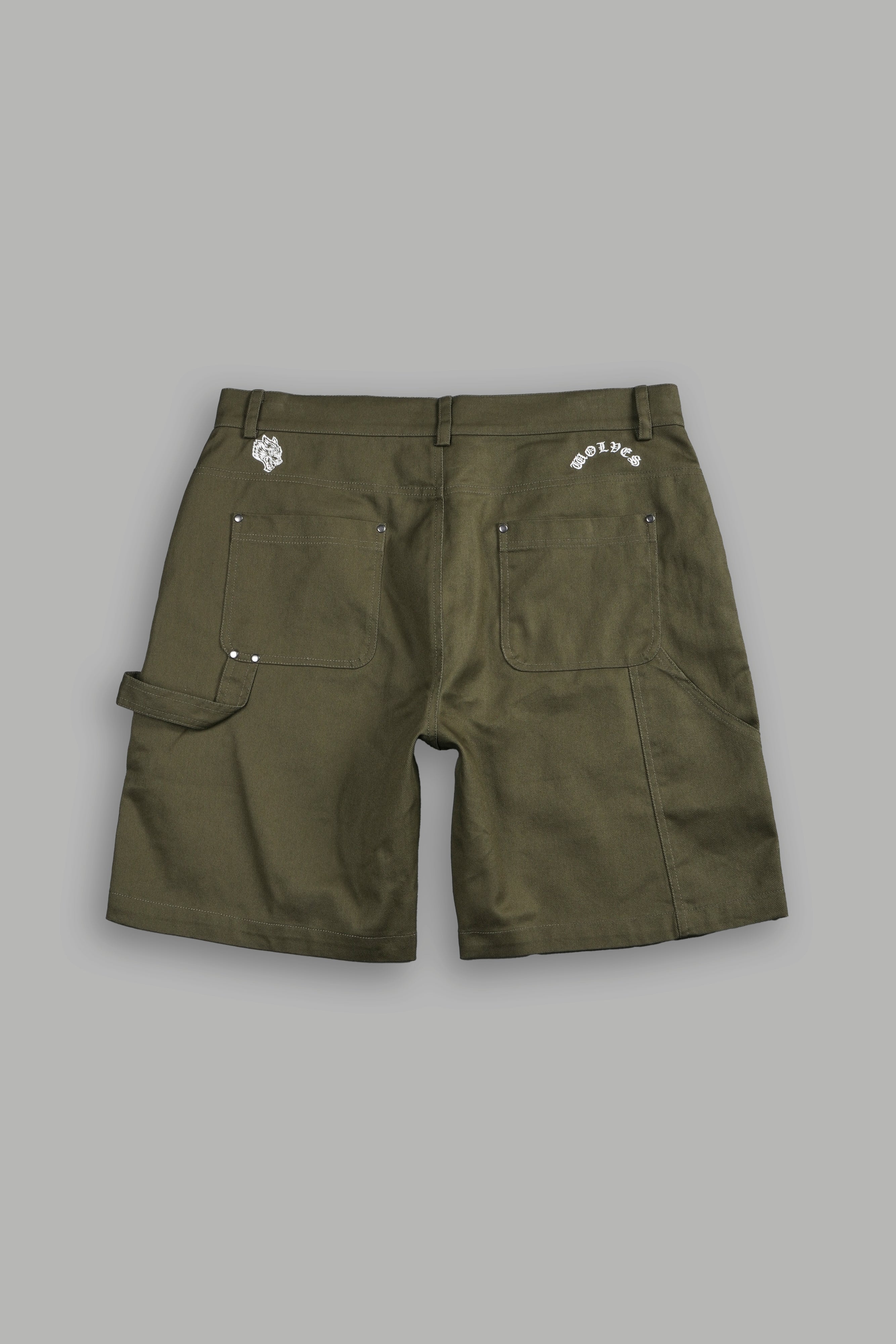 Wolf Chopper Oversized Clark Utility Shorts in Olive