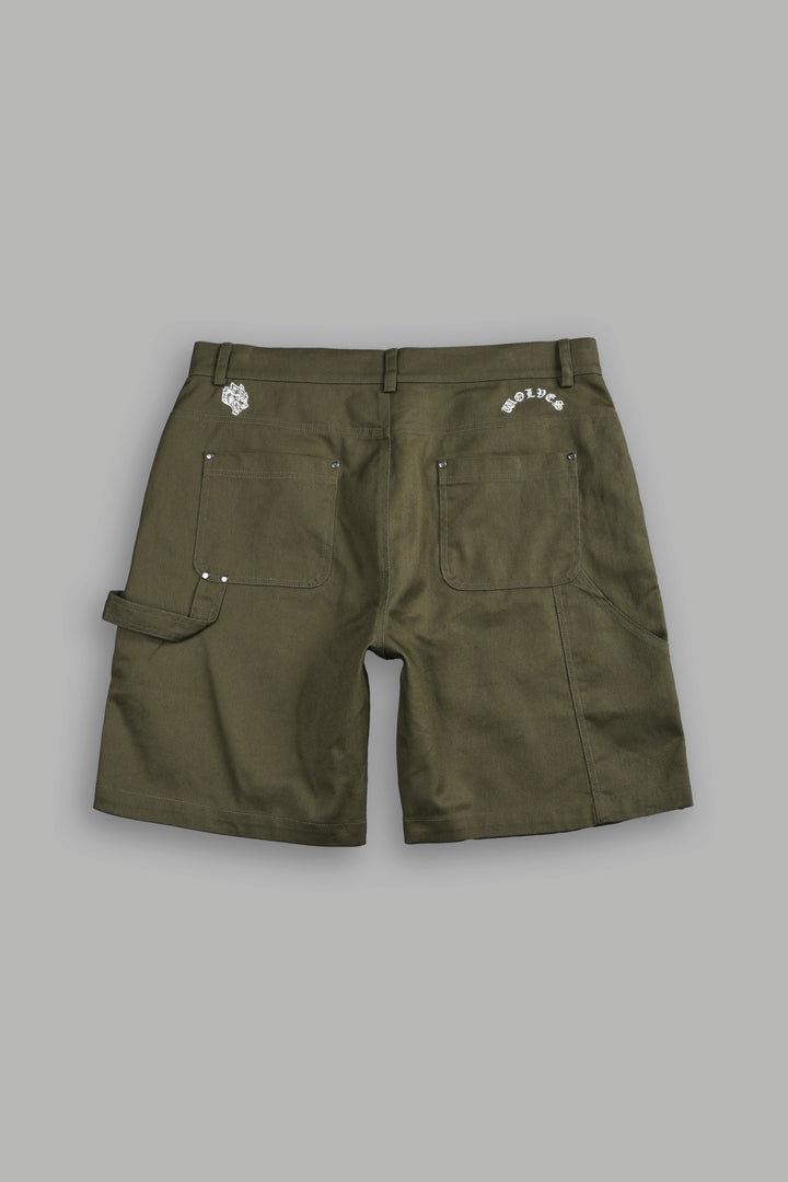 Wolf Chopper Oversized Clark Utility Shorts in Olive