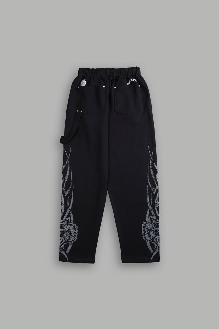 Finite Flame Rivet Fleece Sweat Pants in Black