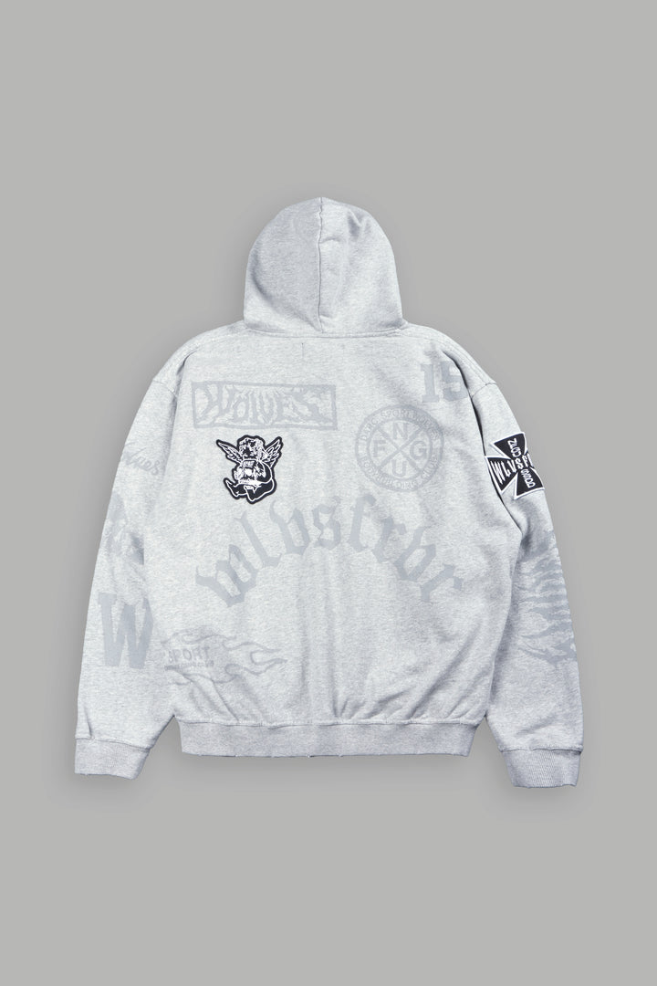 Flash Core Grunge Moatis Zip Hoodie In Light Athletic Gray