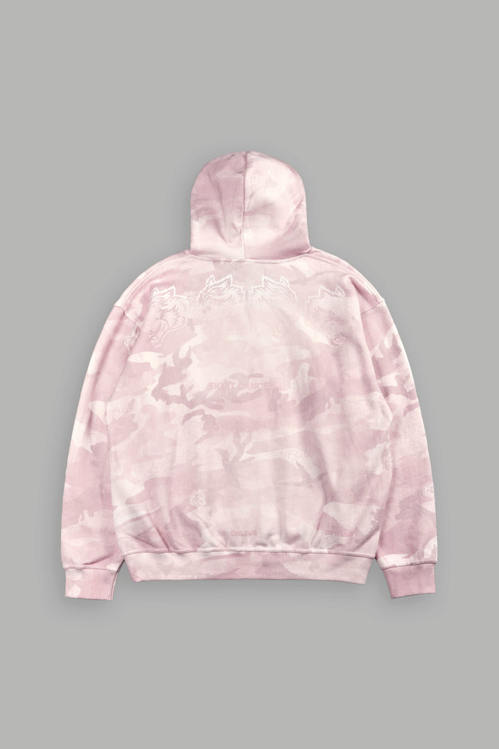 Gradient Wolves Have Your Back Bishop Hoodie In Blush Vintage Woodland Camo