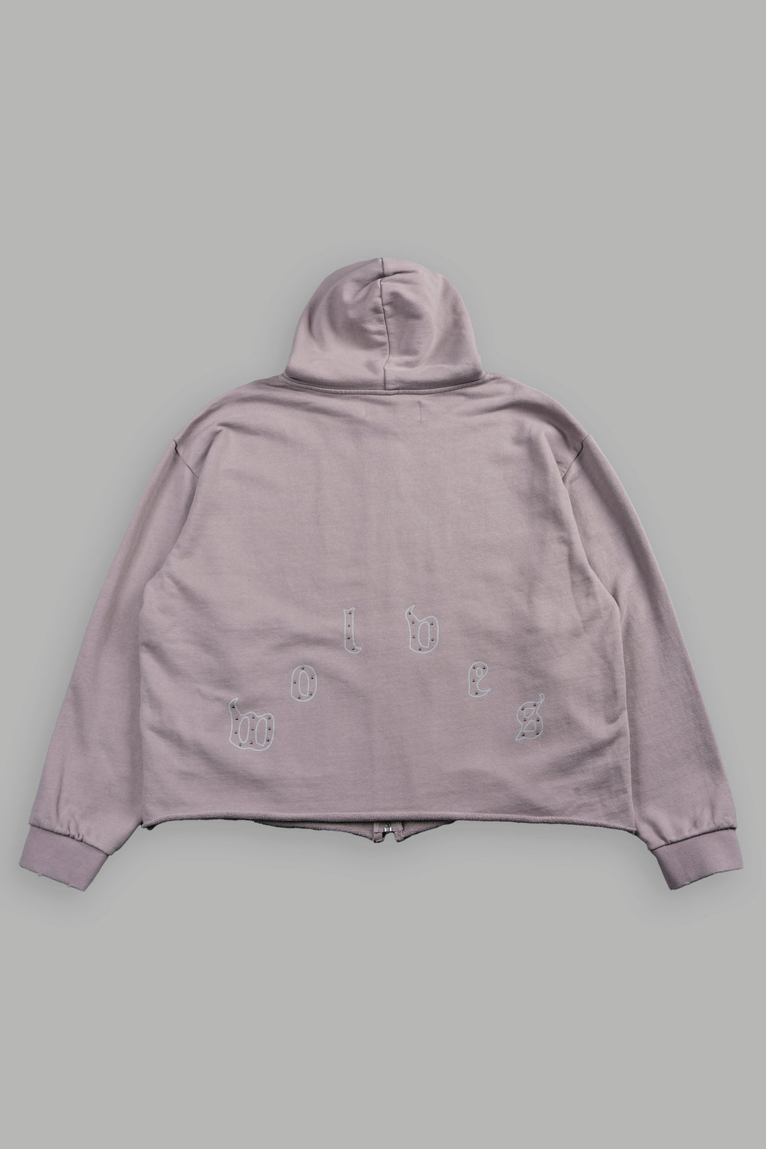 Darc Heaven Distressed Grunge Mid Length Raw Hem Zip Hoodie In Pale Gray