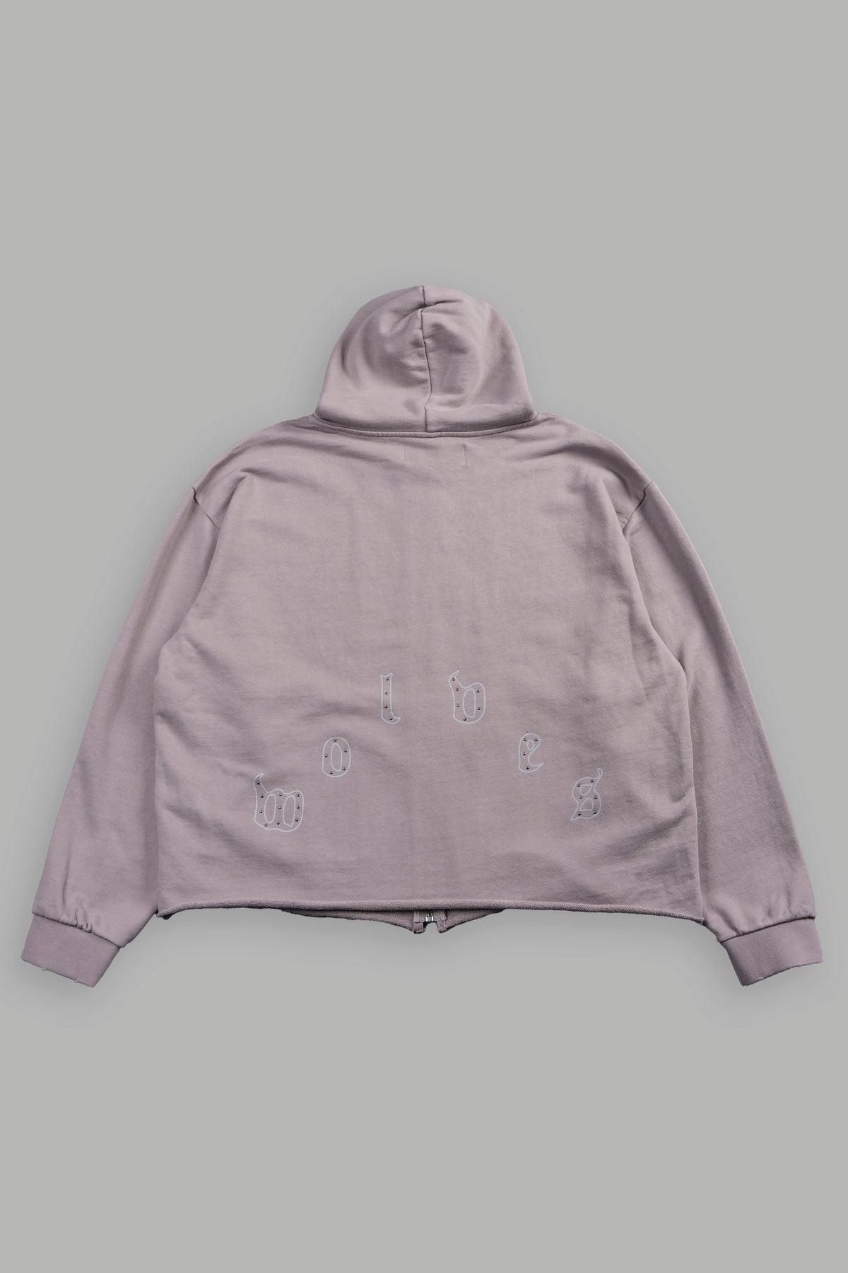 Darc Heaven Distressed Grunge Mid Length Raw Hem Zip Hoodie In Pale Gray