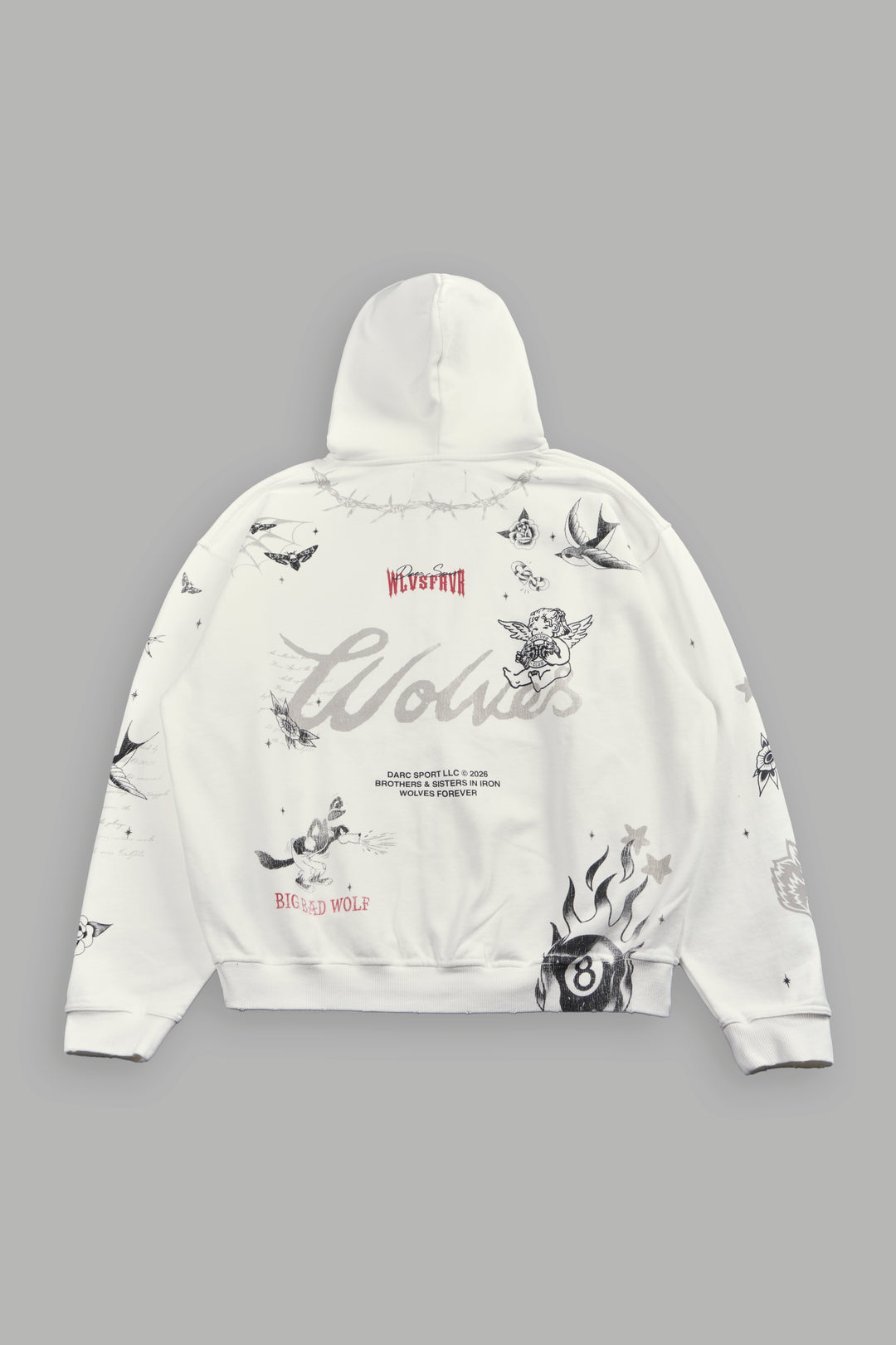 Big Bad Wolves Grunge Moatis Zip Hoodie in Cream