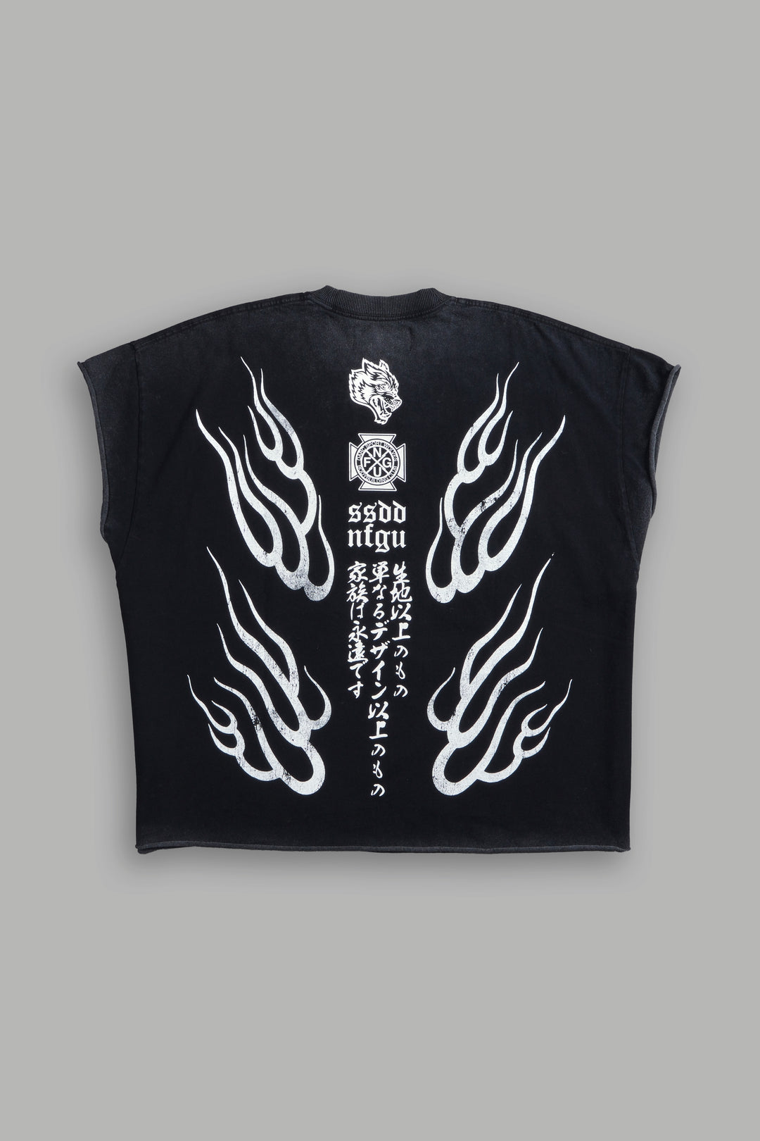 Oni Fire Grunge Cut-Off Tee in Black
