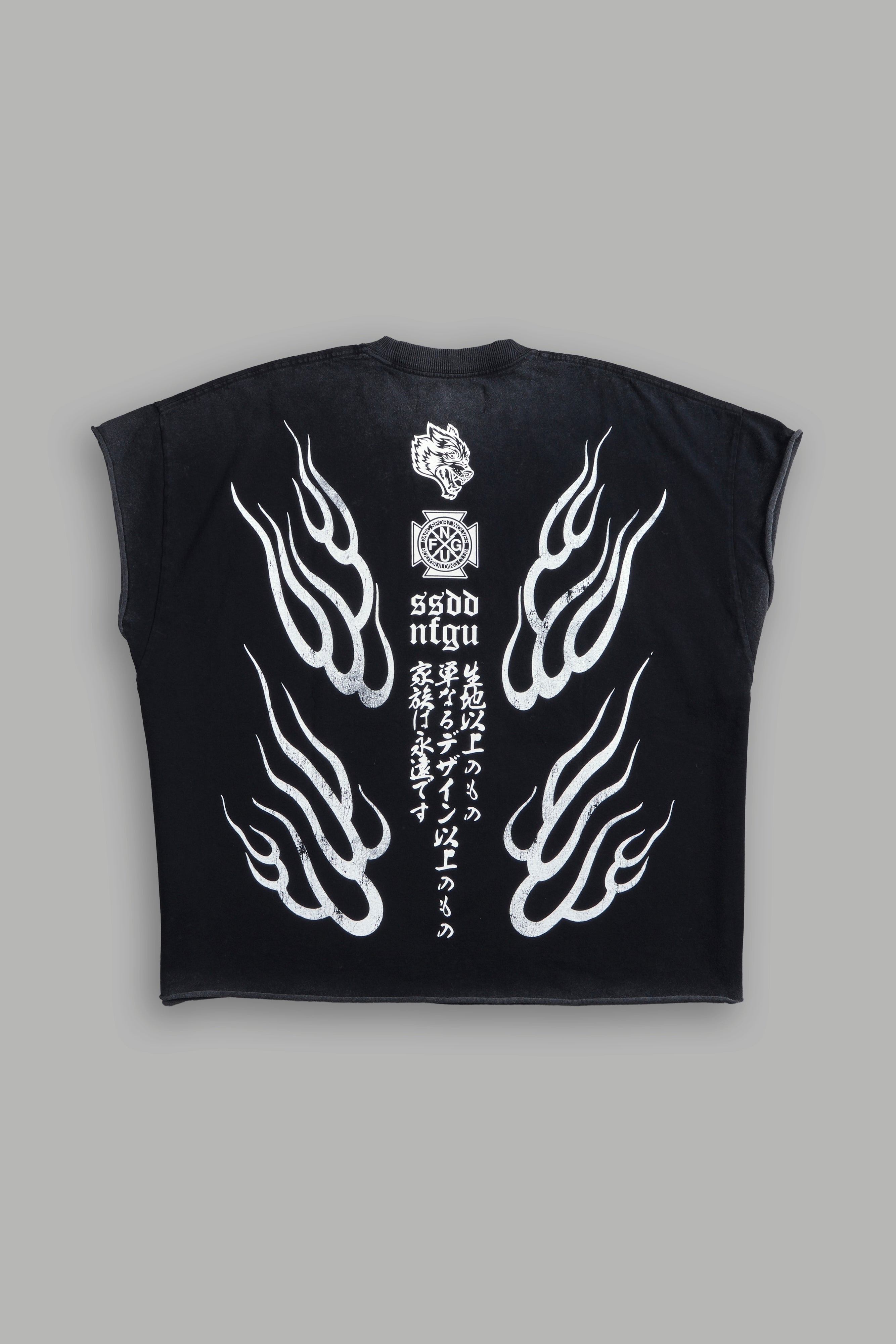 Oni Fire Grunge Cut-Off Tee in Black