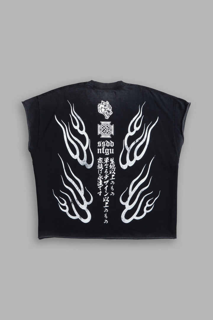 Oni Fire Grunge Cut-Off Tee in Black