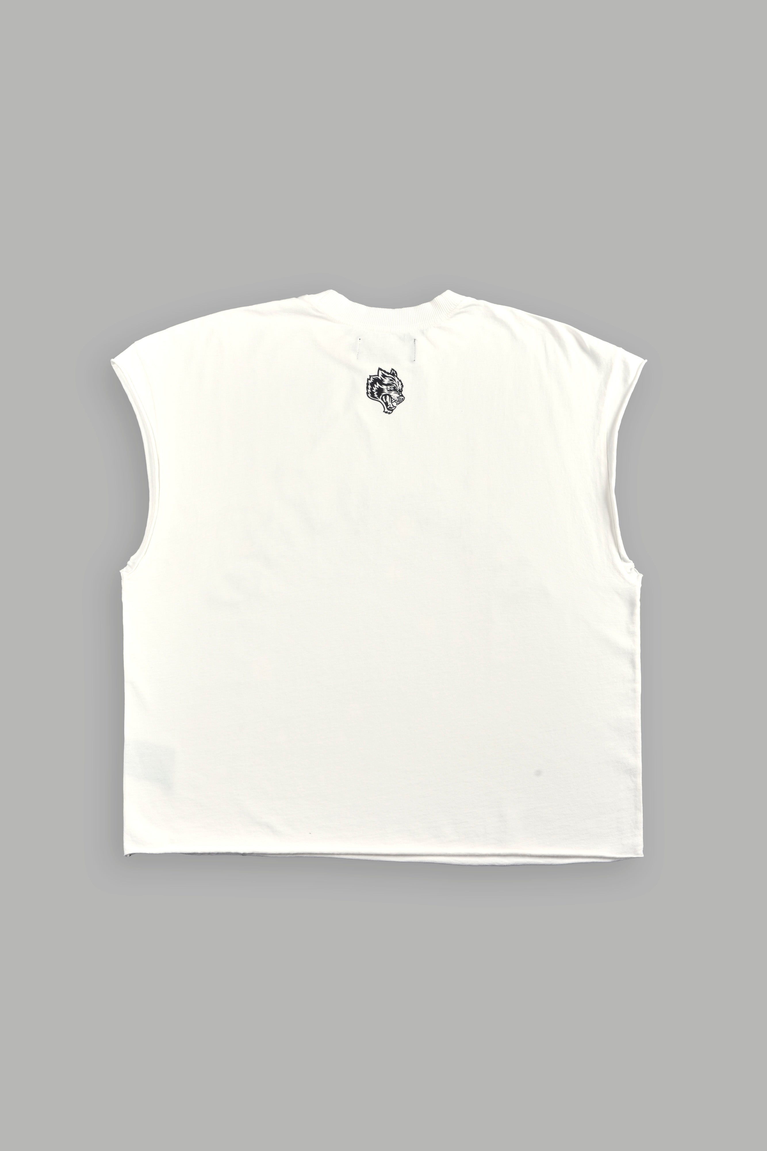 Ssddnfgu Bushido Grunge Cut-Off Mid Length Raw Hem Tee in Cream