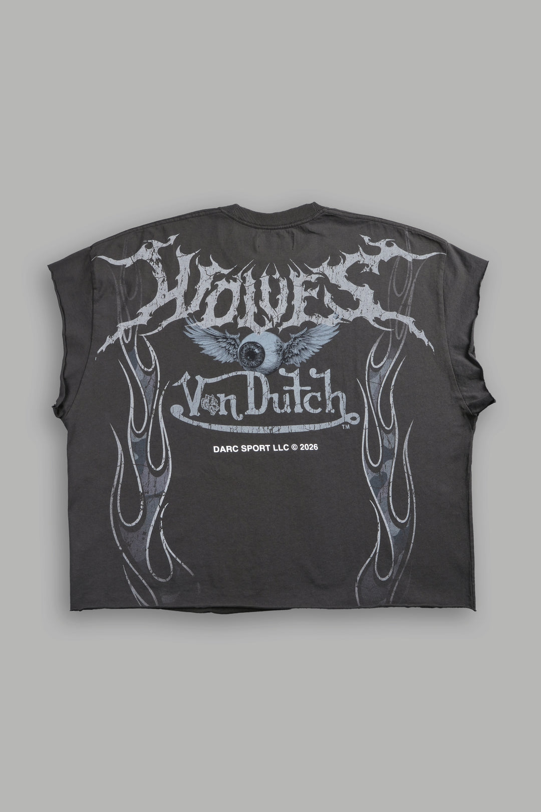 Take-Off Grunge Cut-Off Mid-Length Raw Hem Tee in Wolf Gray