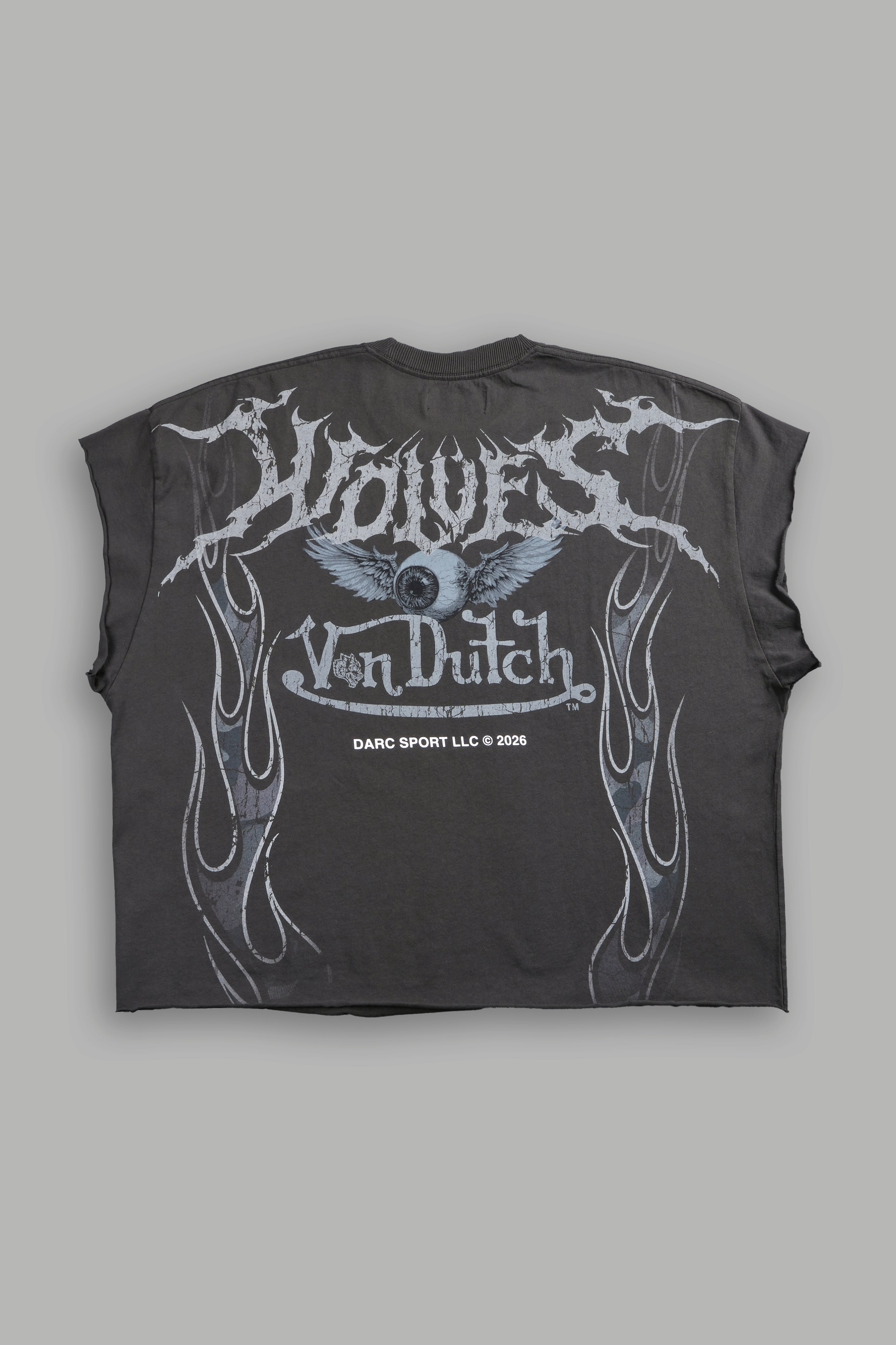 Take-Off Grunge Cut-Off Mid-Length Raw Hem Tee in Wolf Gray