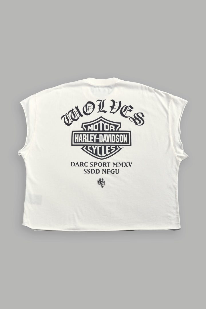 Harley-Davidson Wolves Grunge Cut-Off Tee in Cream