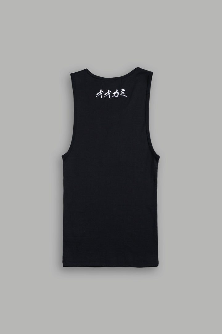 Bar Wolf Ribbed Tank in Black