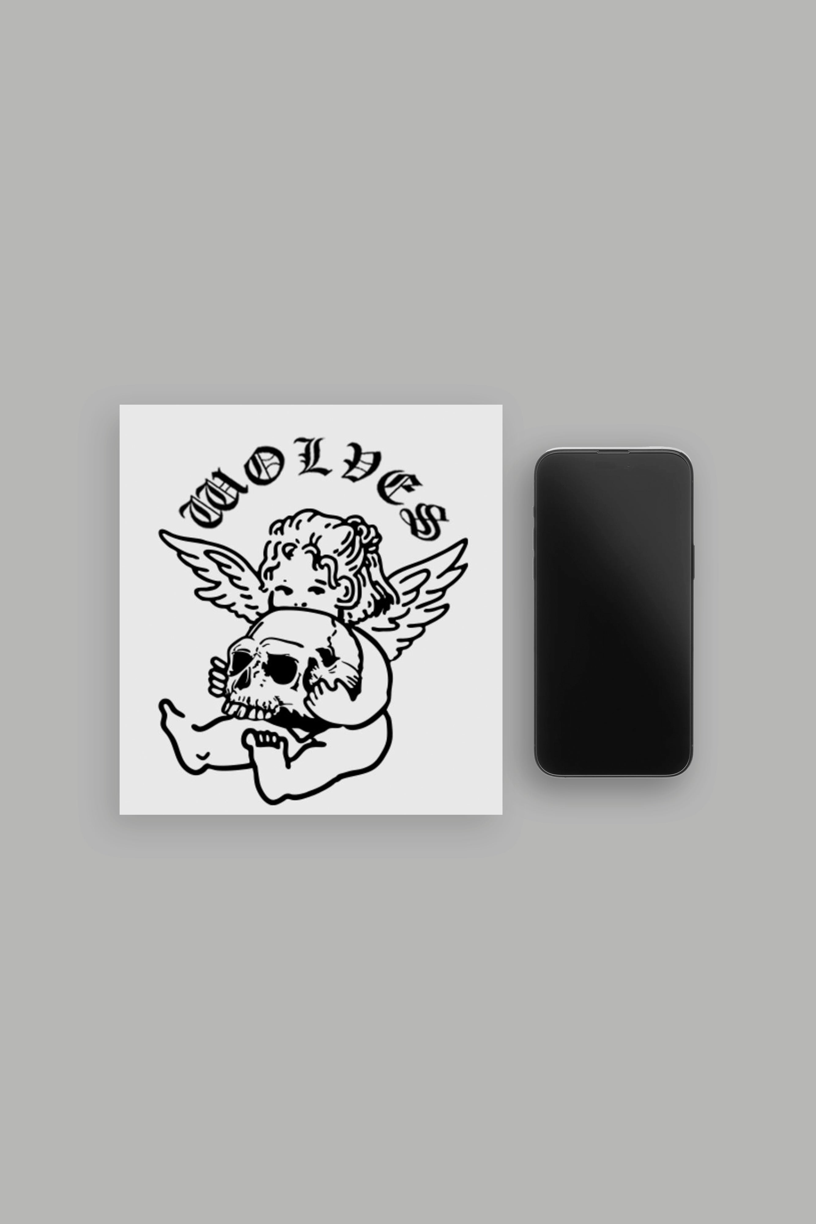 Cherub and the Skull Large Sticker in Black