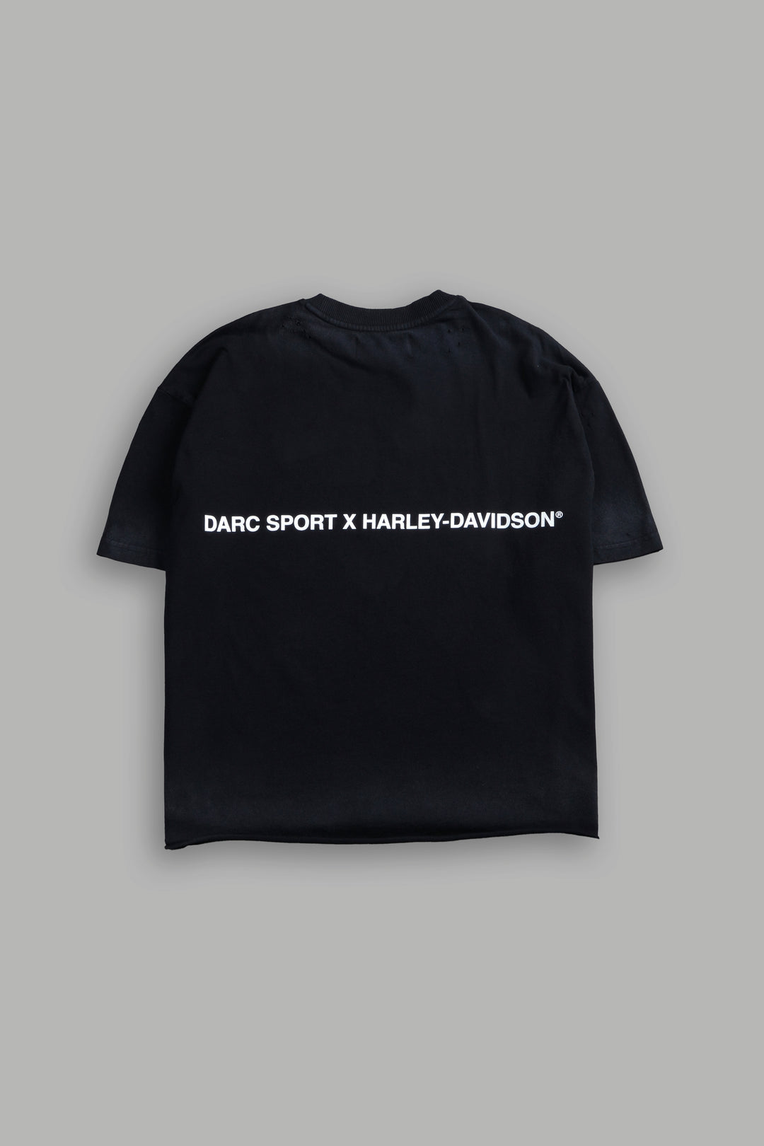 Born From Fire Distressed Grunge Mid-Length Raw Hem Tee in Black Drift Wash