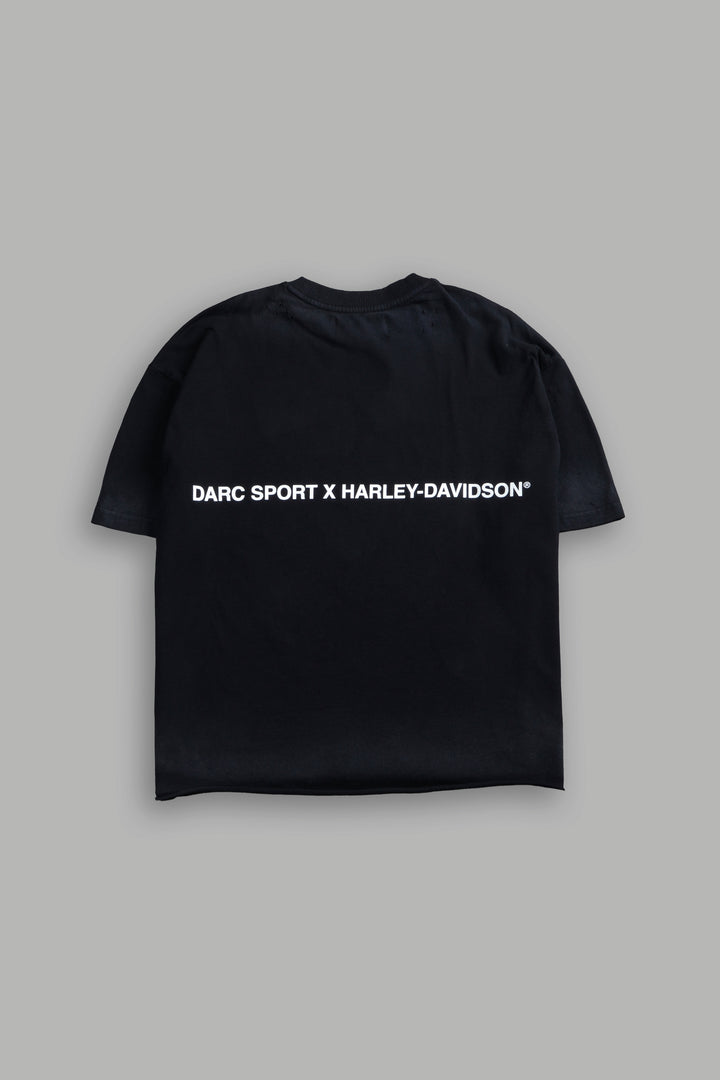 Born From Fire Distressed Grunge Mid-Length Raw Hem Tee in Black Drift Wash