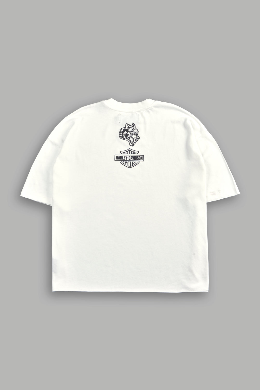 H-D Eagle And Skull Premium Raw Hem Box Cut Tee in Cream