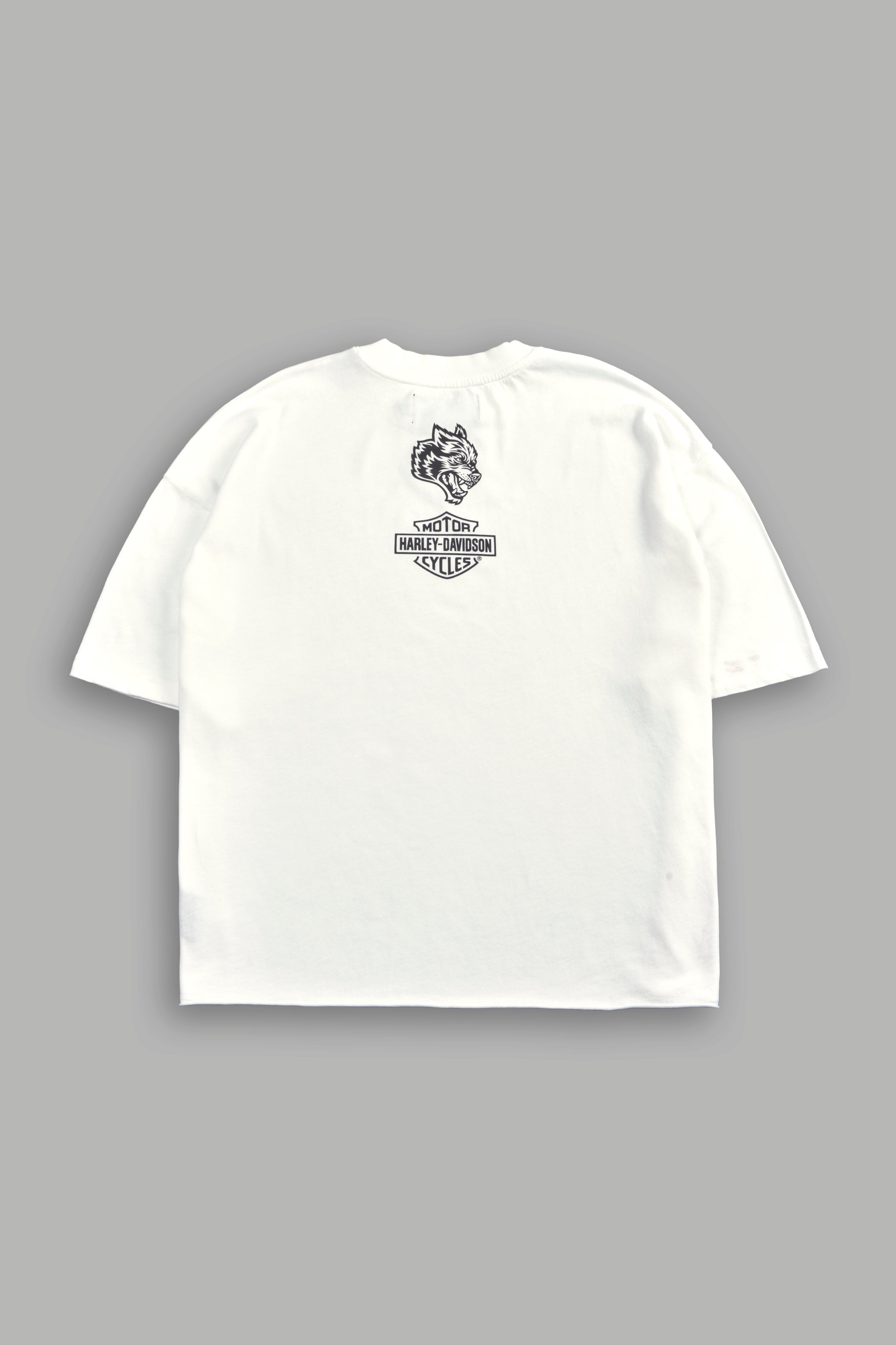 H-D Eagle And Skull Premium Raw Hem Box Cut Tee in Cream