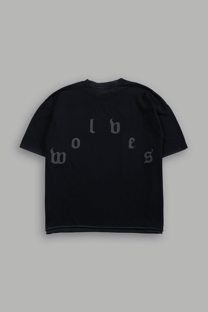 Sith Inferno Grunge Mid Length Raw Hem Tee in Black