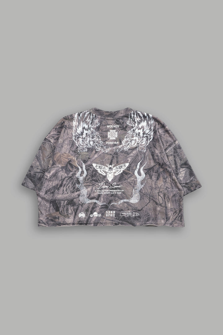 From The Top "Premium" Oversized (Cropped) Tee in Driftwood Wolf Forest Camo