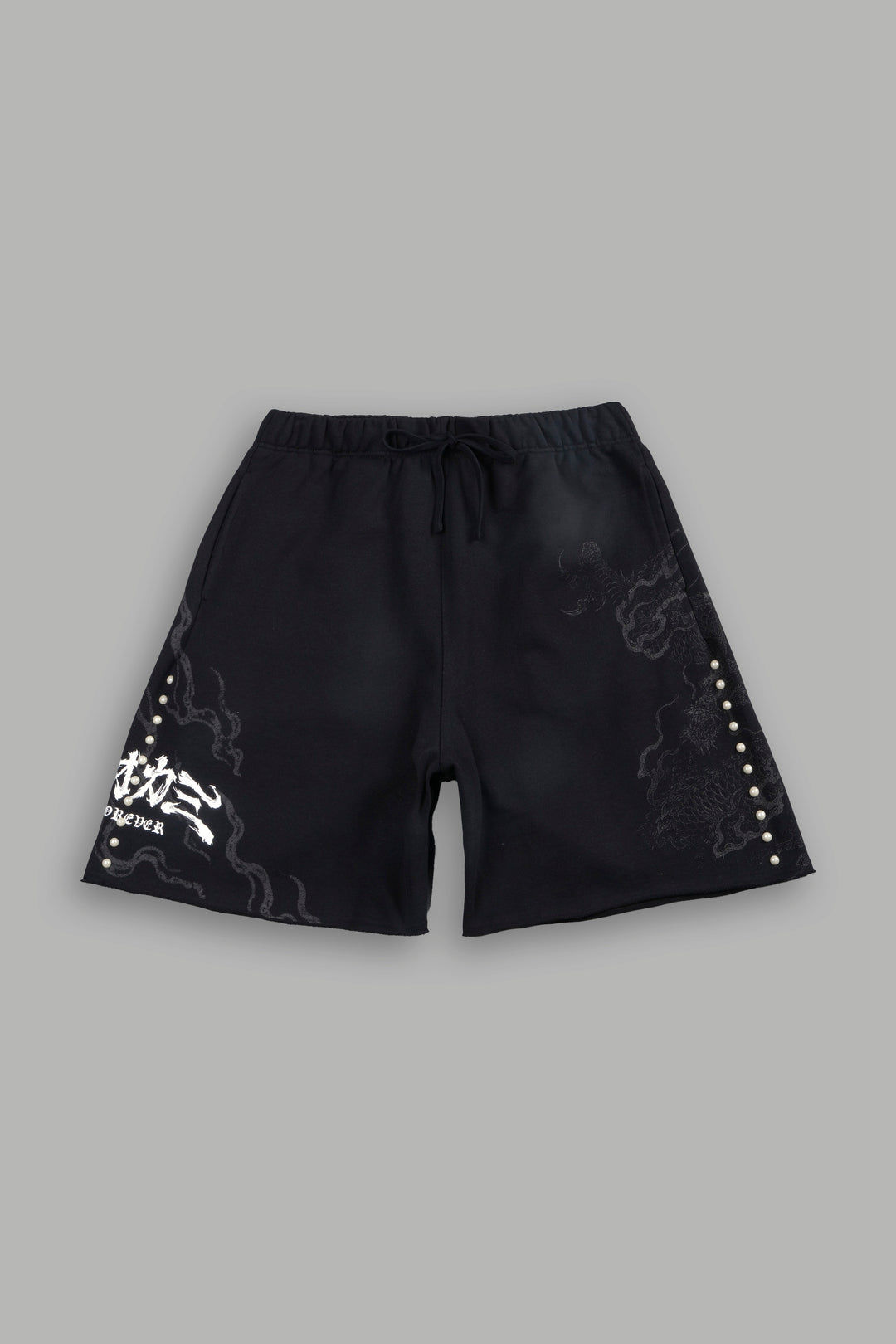 Kokuryu Grunge Oversized Raw Hem Post Lounge Sweat Shorts in Black