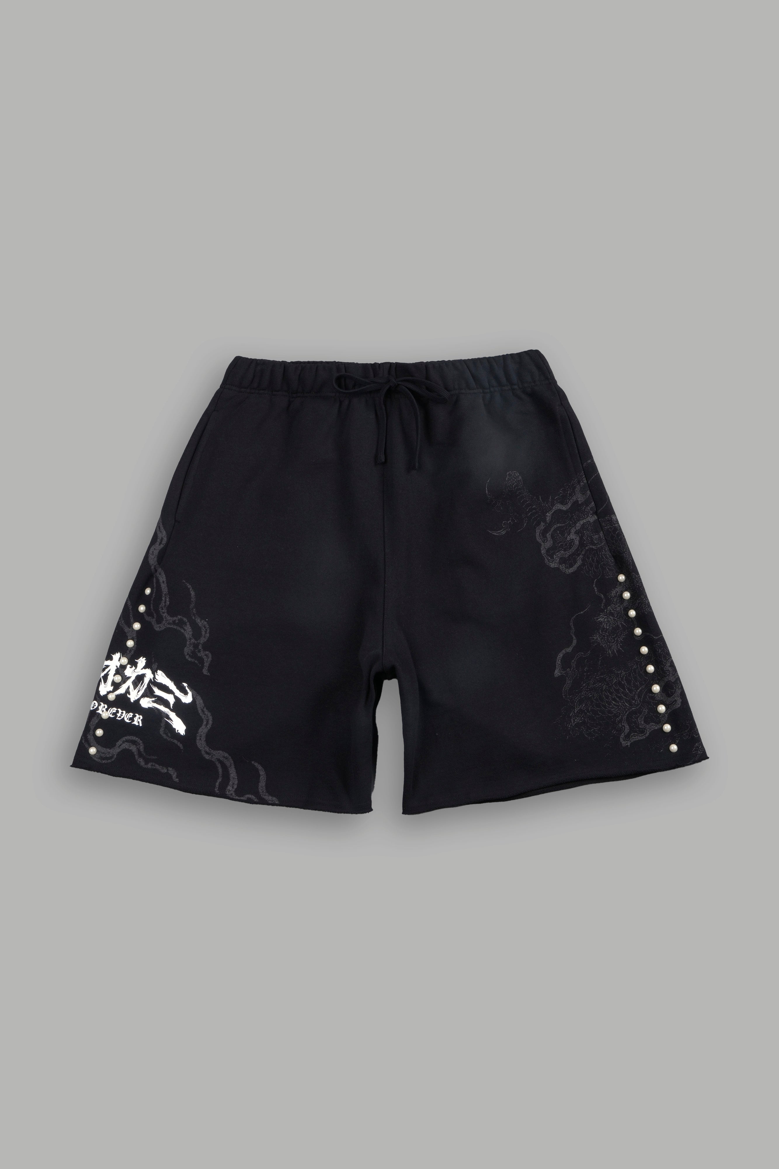 Kokuryu Grunge Oversized Raw Hem Post Lounge Sweat Shorts in Black