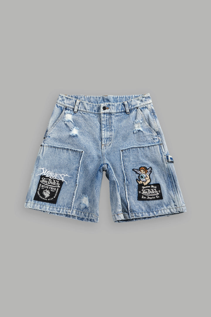Darc Vice Distressed Denim Carpenter Shorts in Light Wash