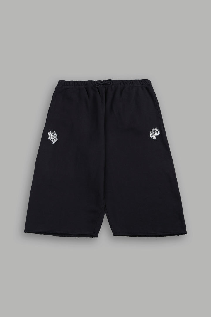 Dual Wolf Capri Sweat Pants In Black