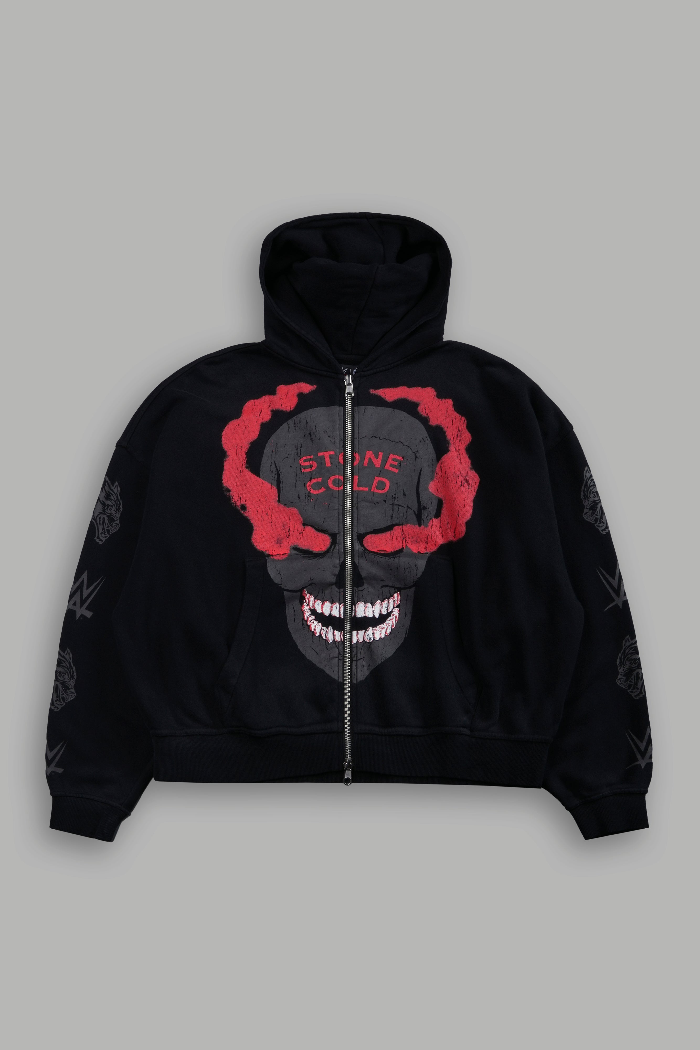 Stone Cold Forever Vex Double Zip Hoodie in Black Drift Wash