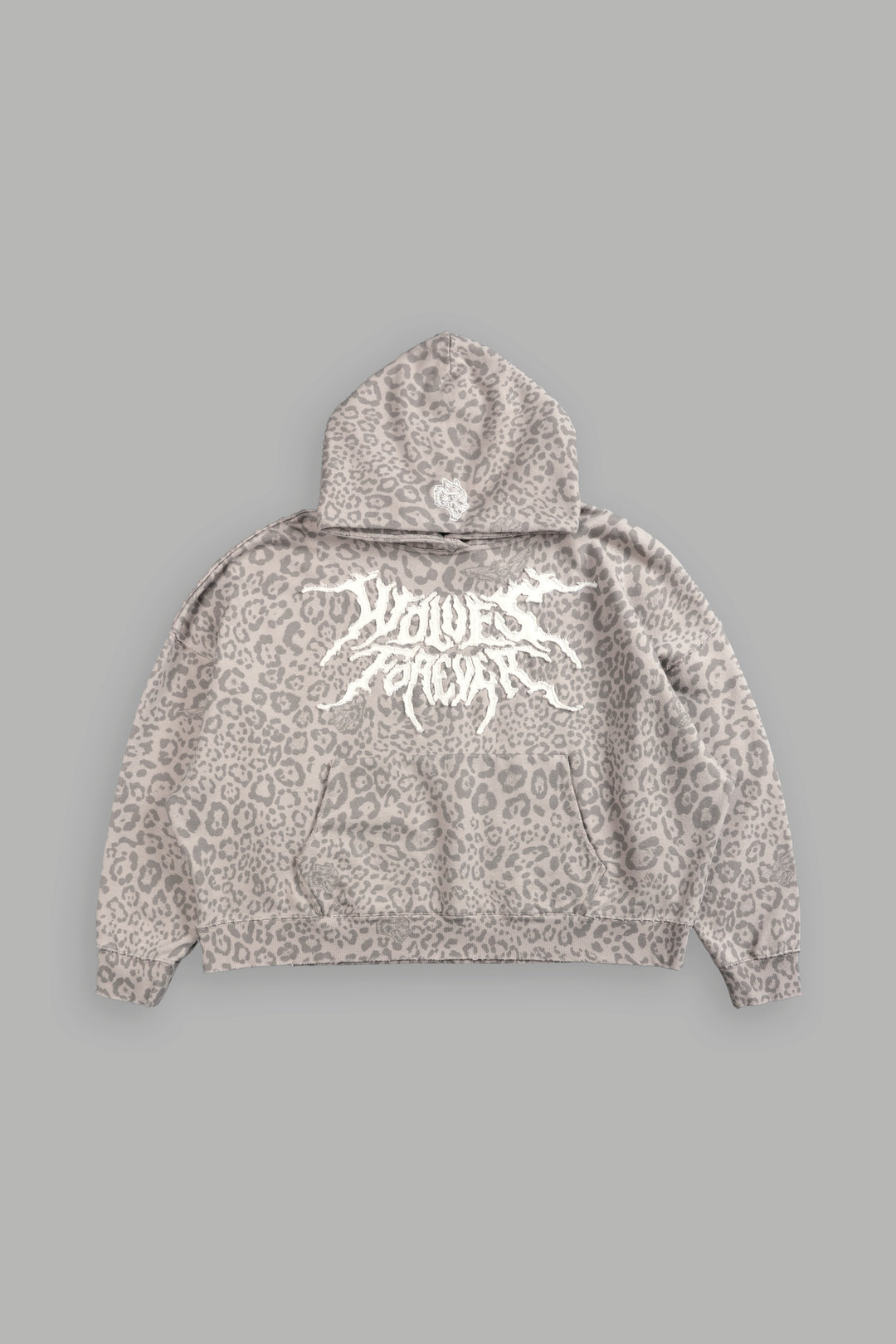 Forged From Iron Applique Destroyed Grunge Gage Box Cut Hoodie in Clay Leopard