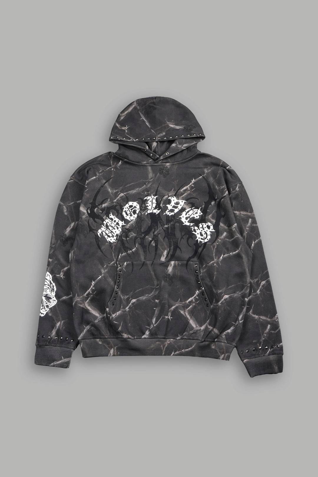 Studded Mantra Pierce Hoodie In Darc Thorns