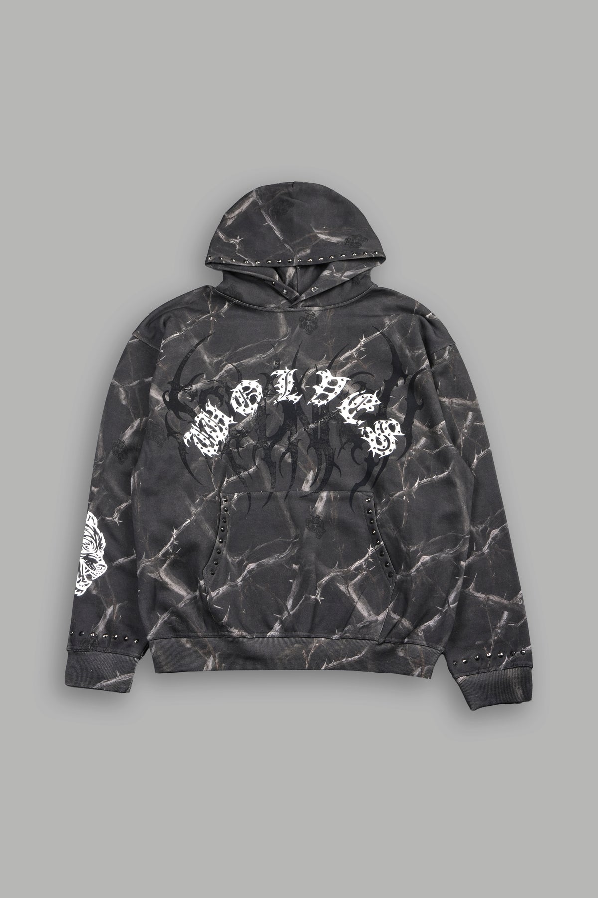 Studded Mantra Pierce Hoodie In Darc Thorns