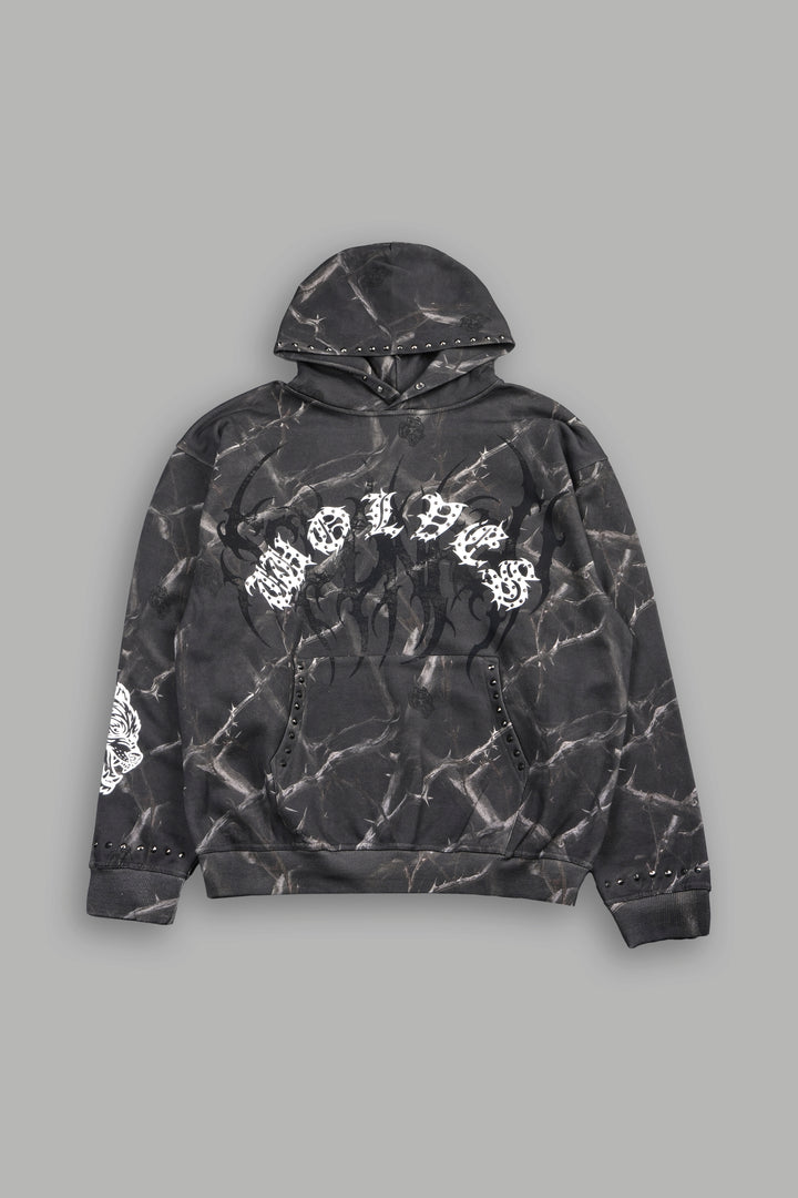 Studded Mantra Pierce Hoodie In Darc Thorns