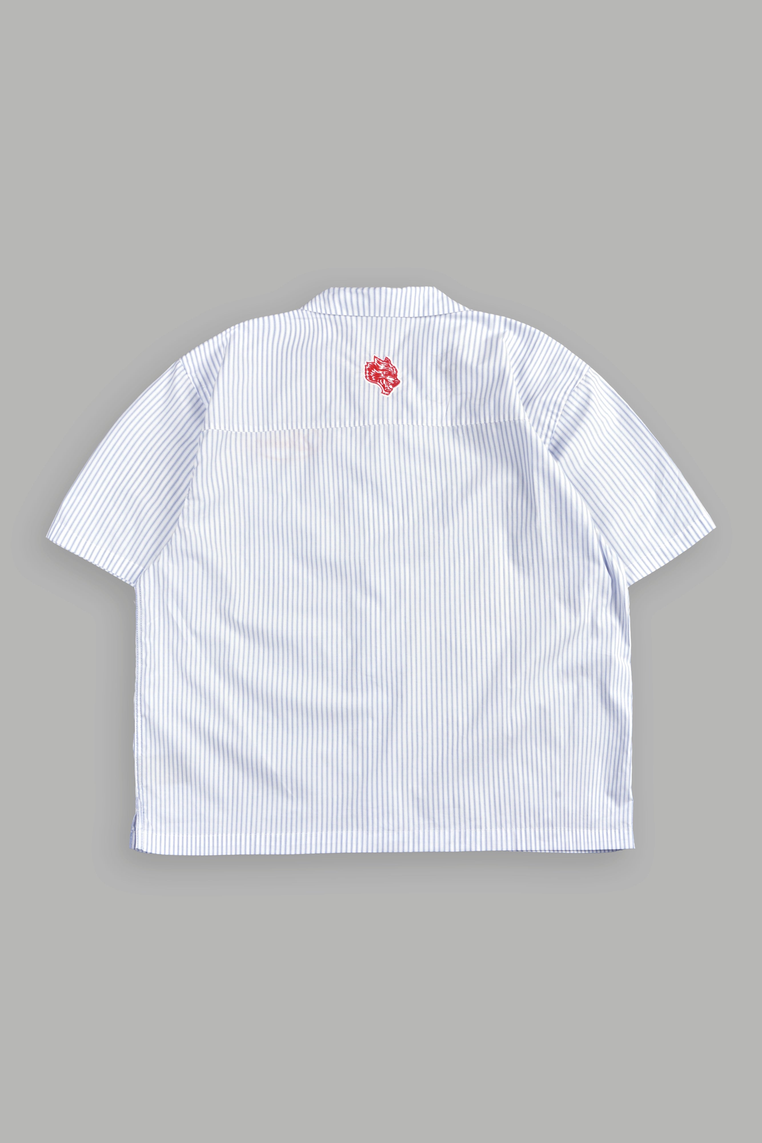 Wolves Patch Dalton Mid Length Button Up in Blue Stripe