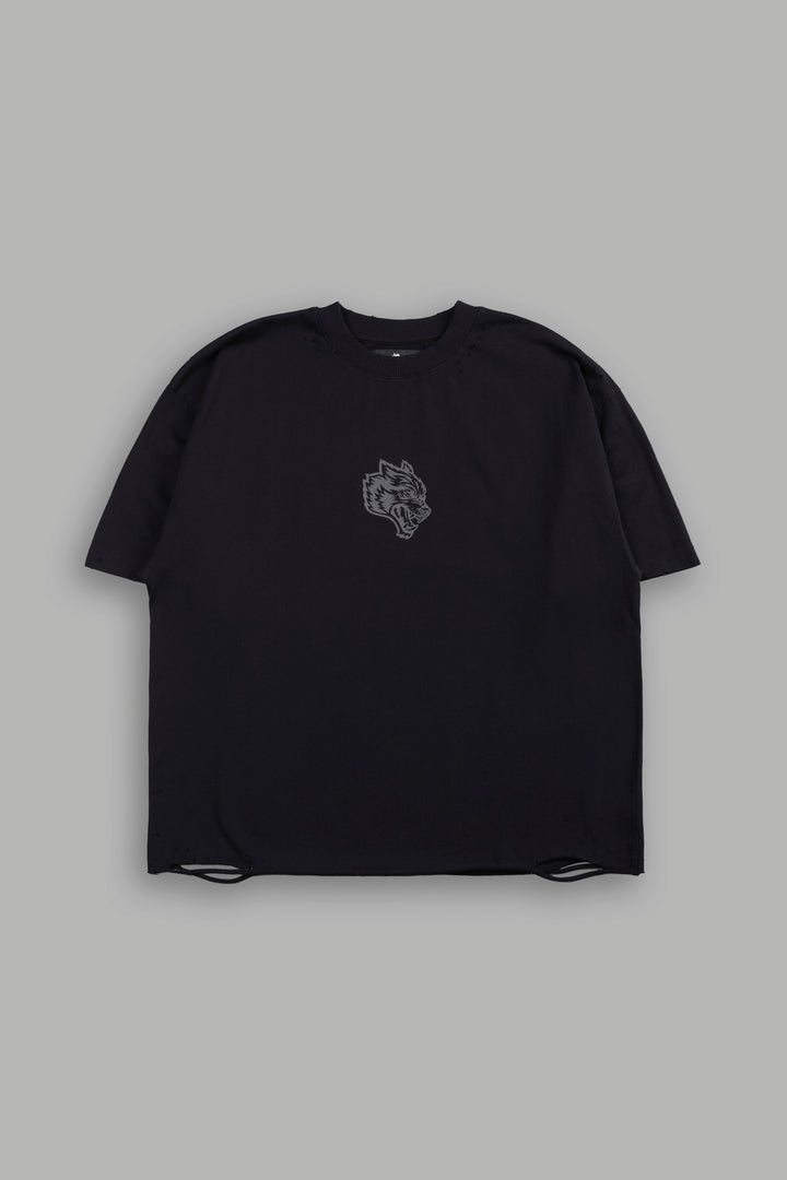 Wolves Oni Cherub Distressed Grunge Unisex Tee in Black