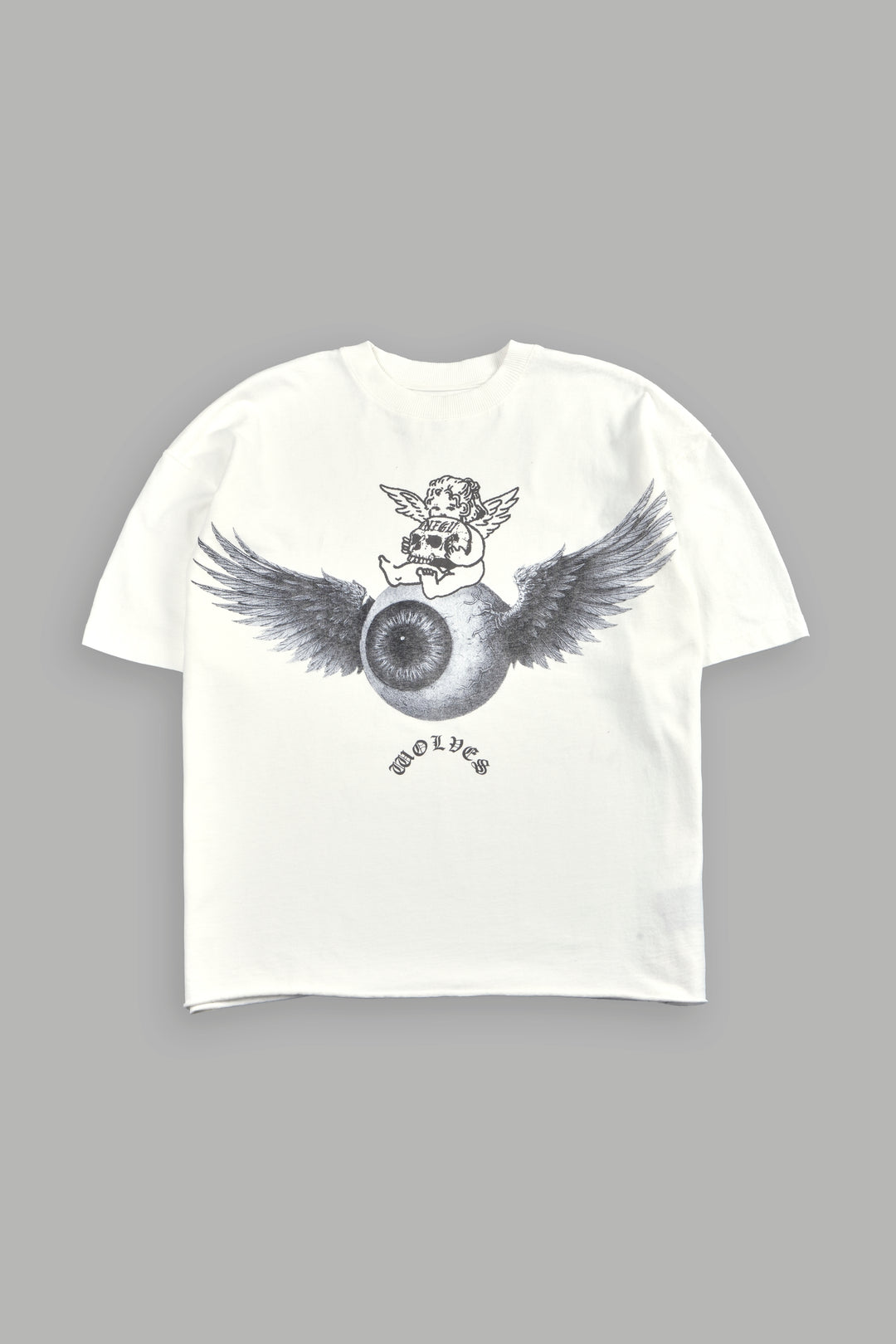 Flight Club V2 Grunge Mid Length Raw Hem Tee in Cream