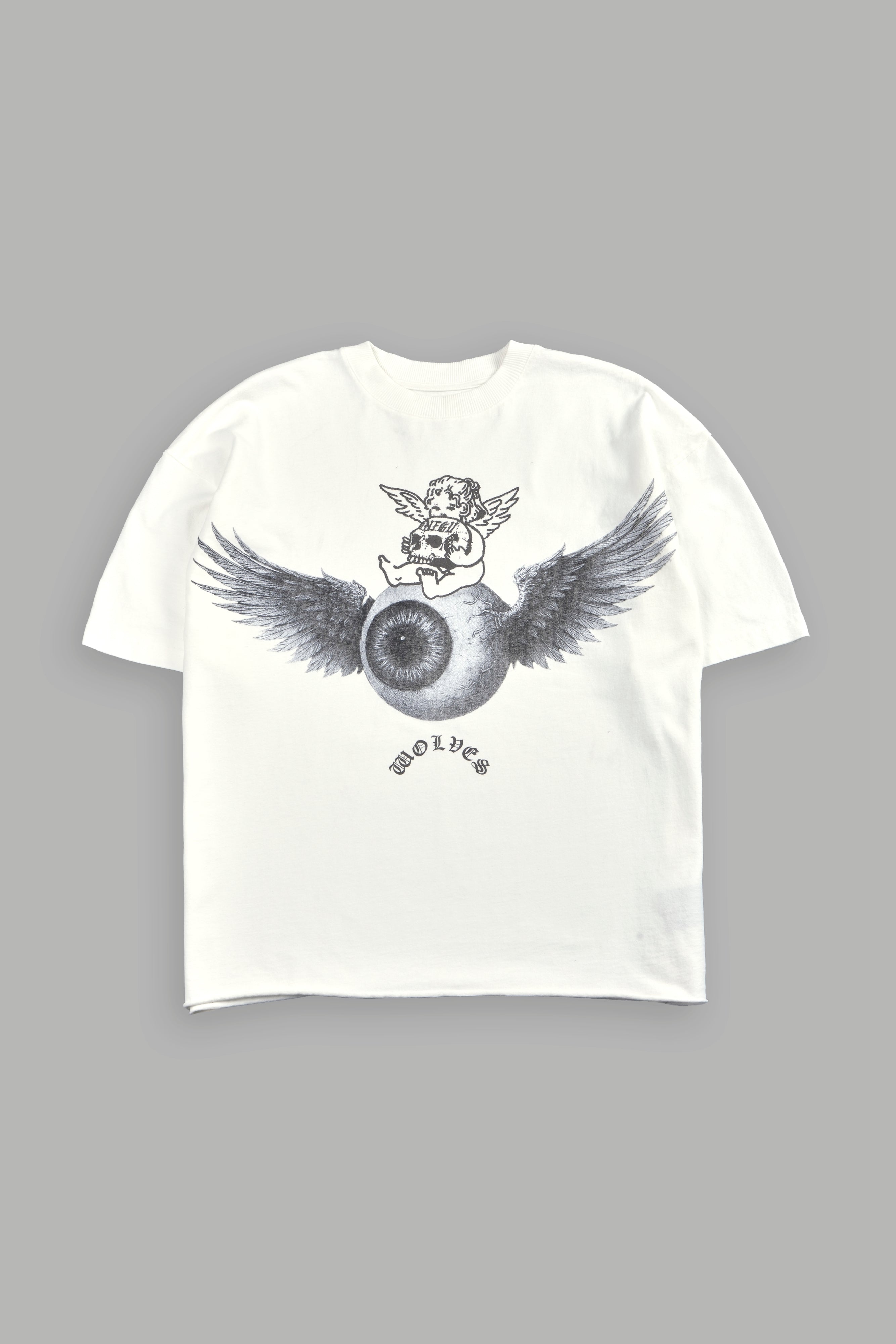 Flight Club V2 Grunge Mid Length Raw Hem Tee in Cream